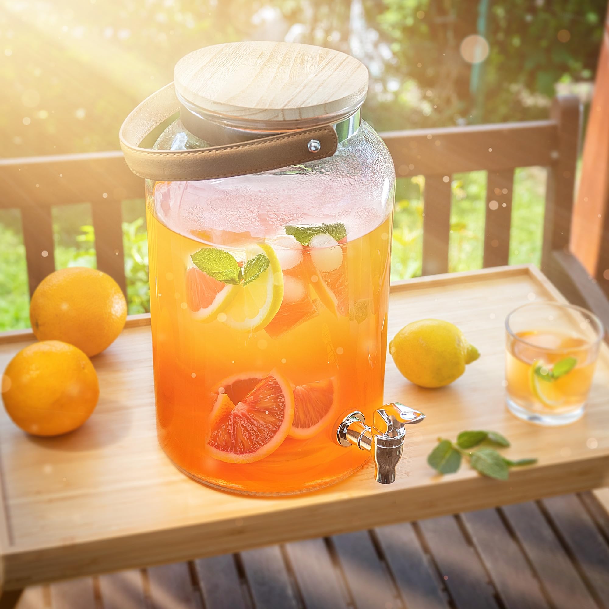 KADAX Dispenser per bevande da 5,6 litri, distributore di limonata con rubinetto e coperchio, grande erogatore di acqua in vetro, dispenser di succo, contenitore per bevande, contenitore in vetro