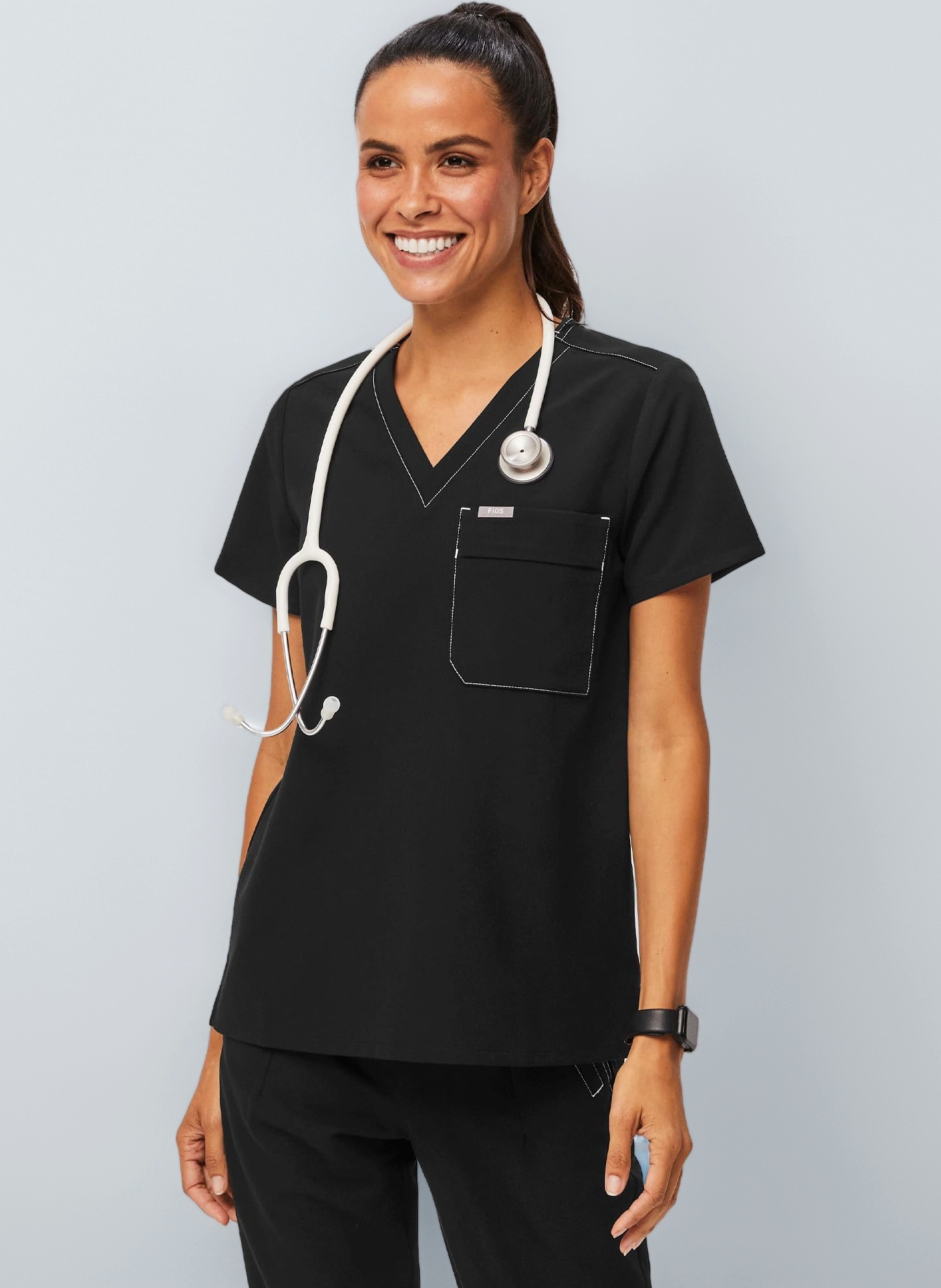 FIGS BEI Cargo Scrub Top for Women — Classic Fit, V-Neck, 1 Pocket, Anti-Wrinkle, 4-Way Stretch, Moisture-Wicking