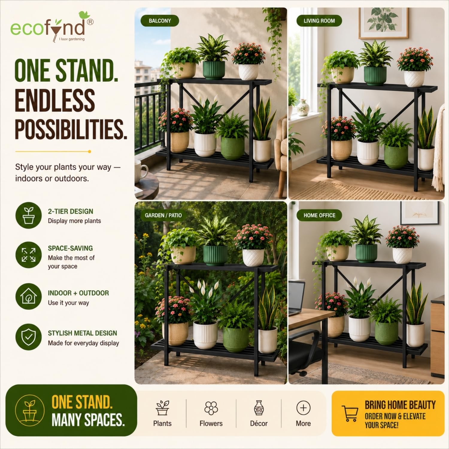 Adam Plant Stand - 2 Tier Iron Flower Pot Stand -9