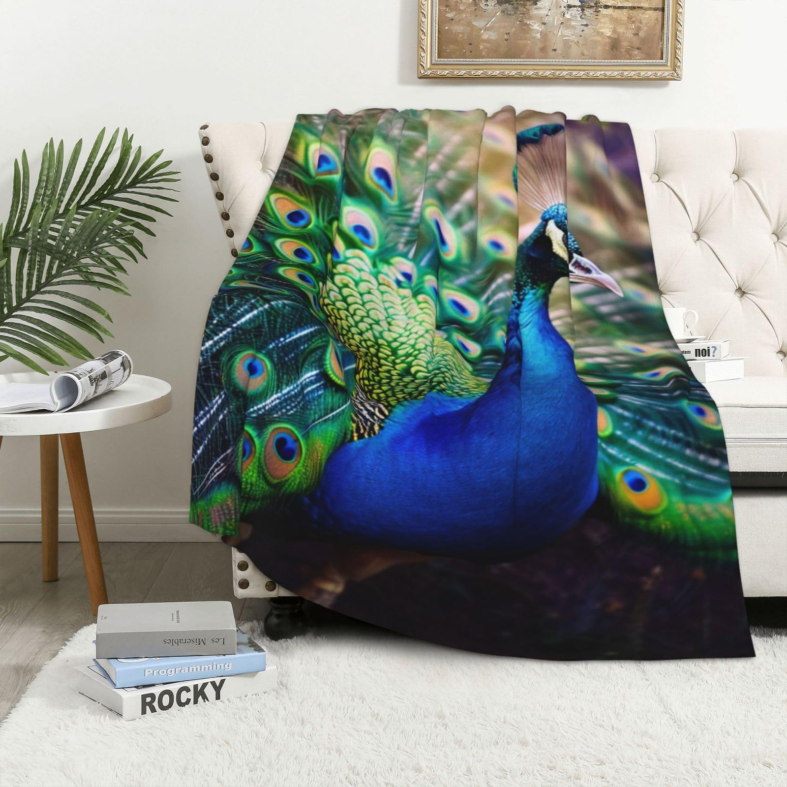Couverture chaude imprimée paon 320g, une idée cadeau douce et utile