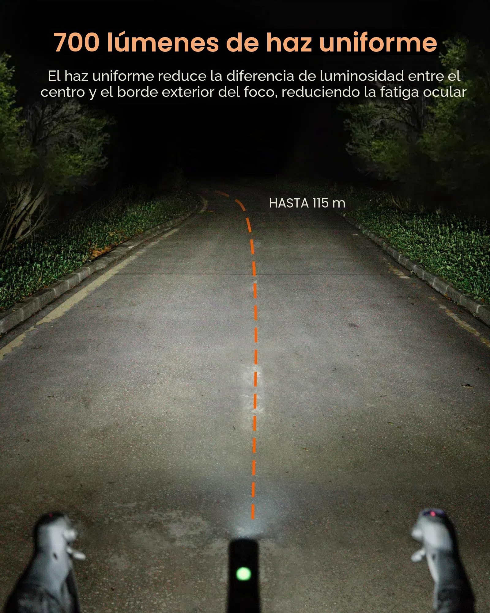 RAVEMEN K700 Faro de Bicicleta, 700 Lúmenes Modo de Luz Diurna Inteligente USB-C IPX7 Resistente al Agua 4 Modos Adecuado para Desplazamientos,Montar en Carretera