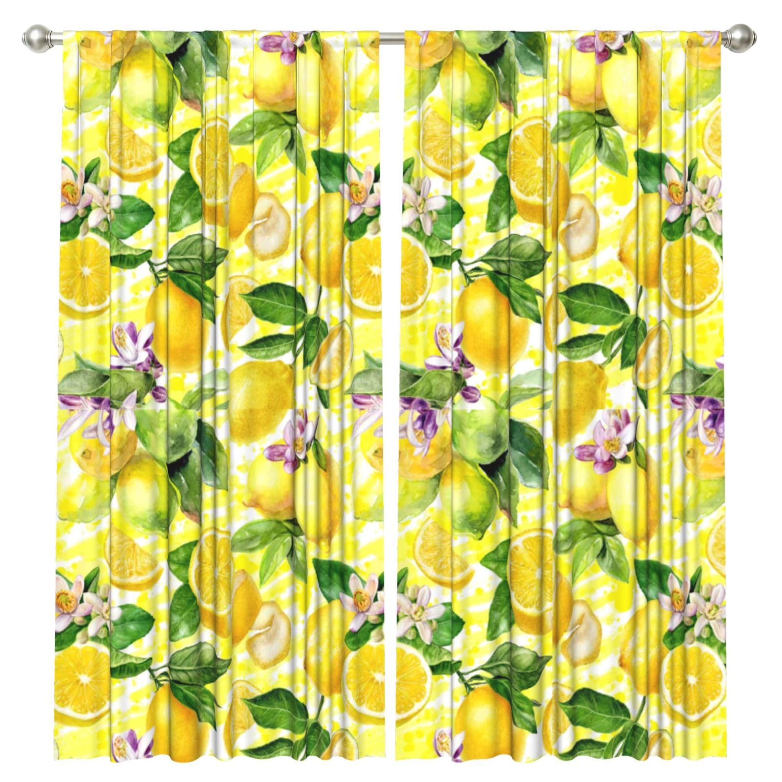 InOmak Lemon Flower, 2 Panels Window Curtains 52 x 84 Inch Blackout Curtains for Living Room Bedroom