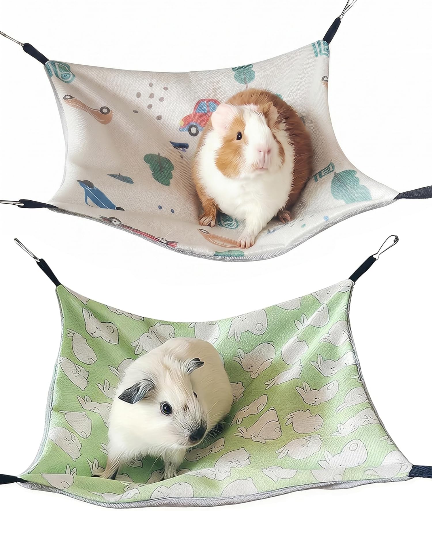 Pack of 2 Small Animal Hammock Set Rat Hammocks for Cage Guinea Pig Hammock, Ferret Hamster Hammock Bed, Warm Fleece Cooling Fabric, Hanging Pet Cage Accessories Rat Cage Accessories (Green White)