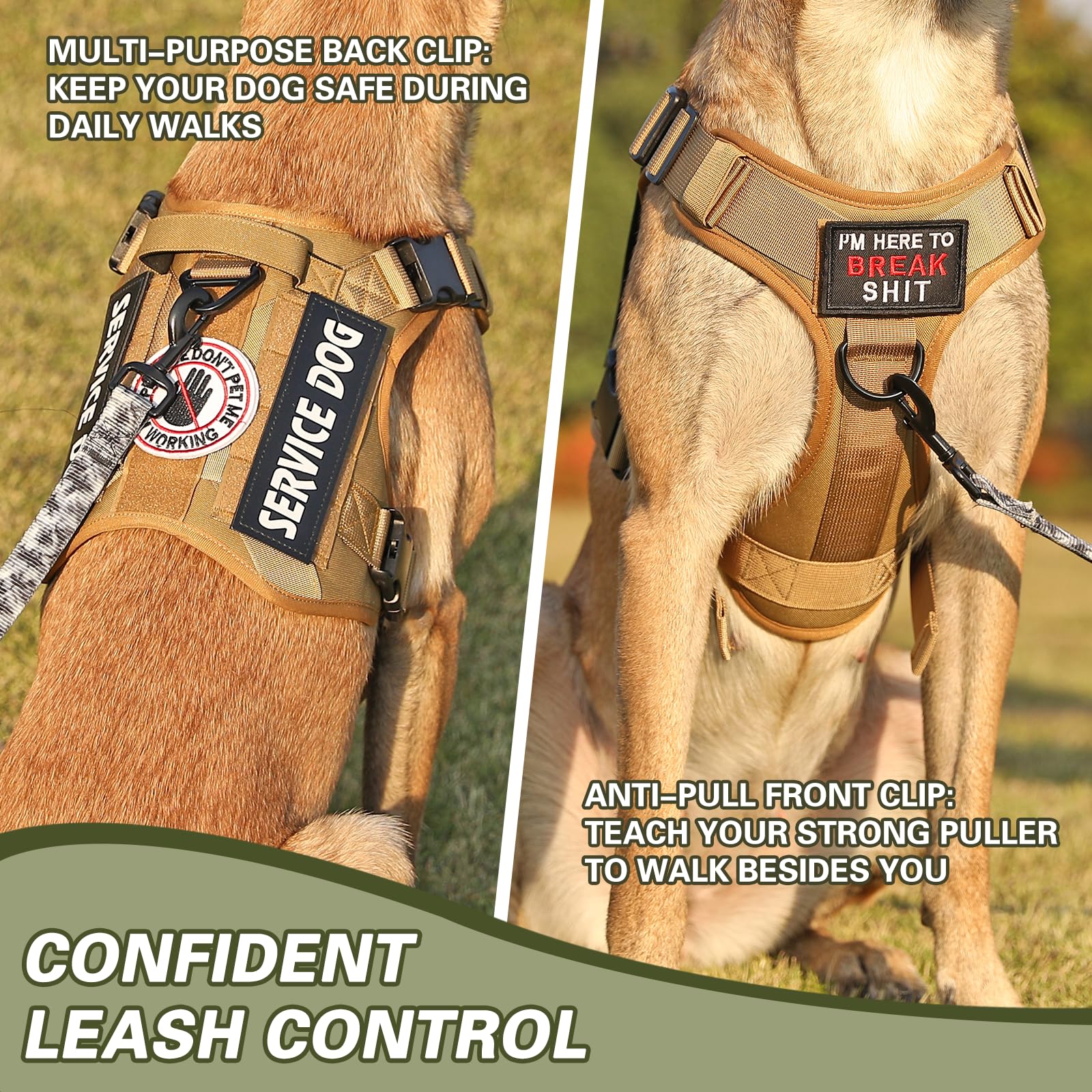 Belababy Tactical Anti Pull Dog Harness Small Medium Large, Adjustable Front Clip Service Dog Vest with Handle - Image 3