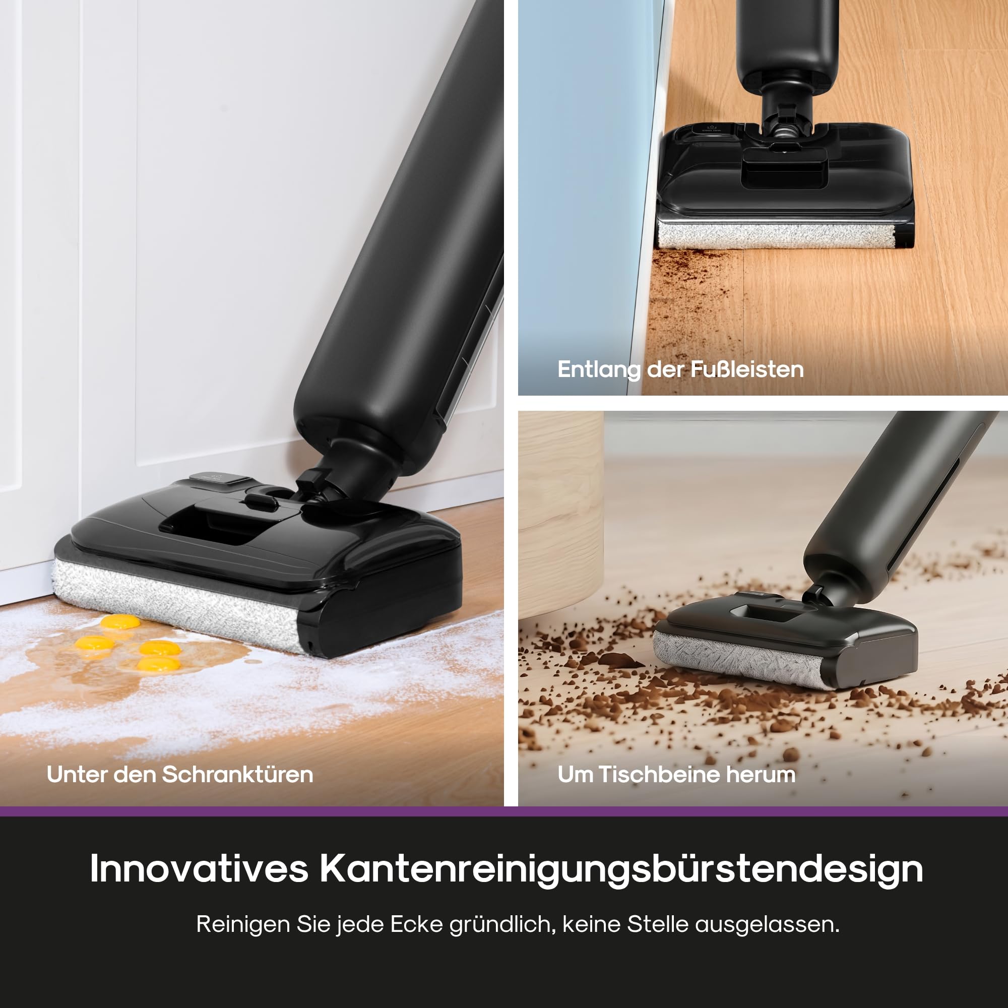 Eureka FloorShine 460 Nass Trockensauger Kabellos, 180° Flachdesign Wischsauger Saugwischer, 17000 Pa Akku Staubsauger mit Wischfunktion, 30min Laufzeit Reinigung unter tiefen Möbeln für HarteBoden