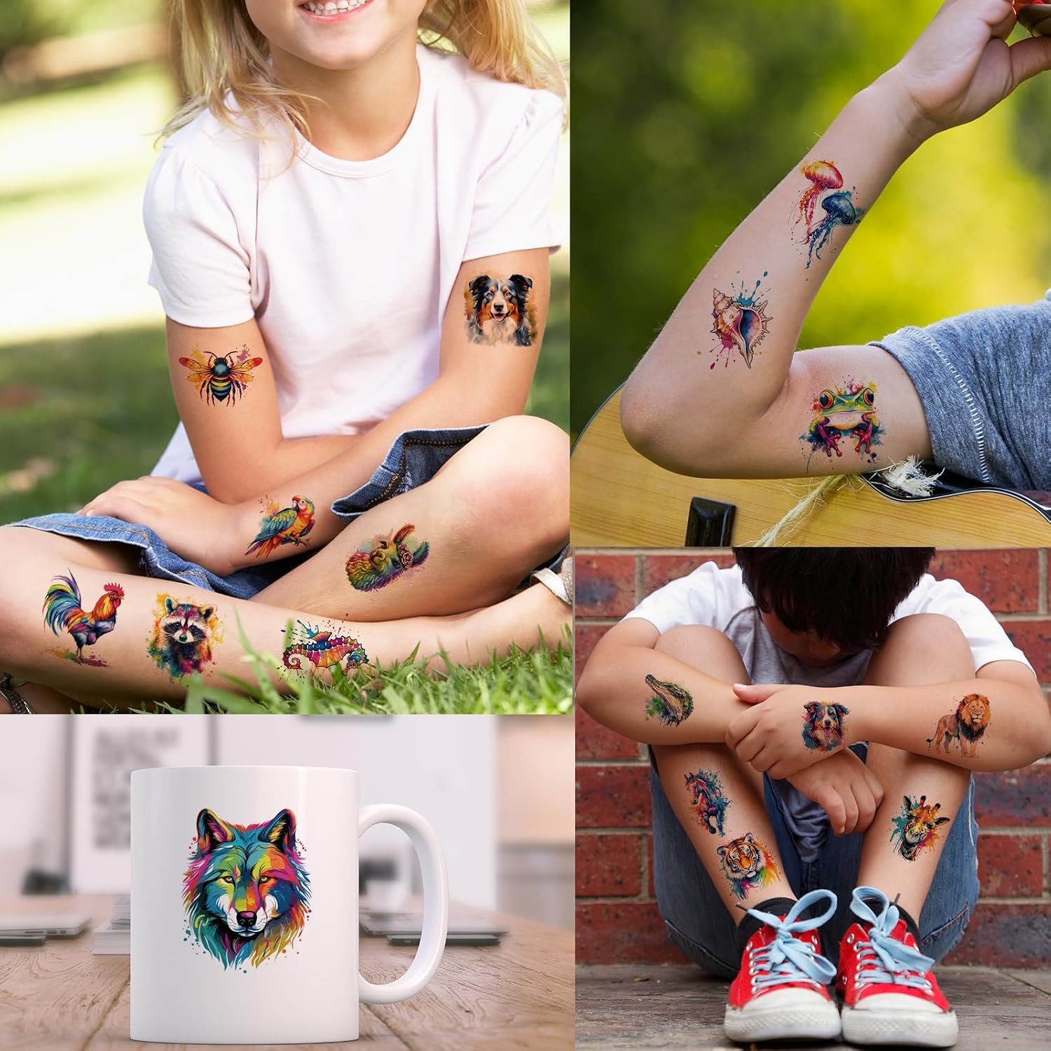 Hotoyannia 160 PCS 30 Sheets Watercolor Animals Temporary Tattoos for kids - Individually Cute Animals Temporary Tattoos Stickers for Girls Boy Body Arm Shoulder Birthday Party Supplies Gifts for Kids