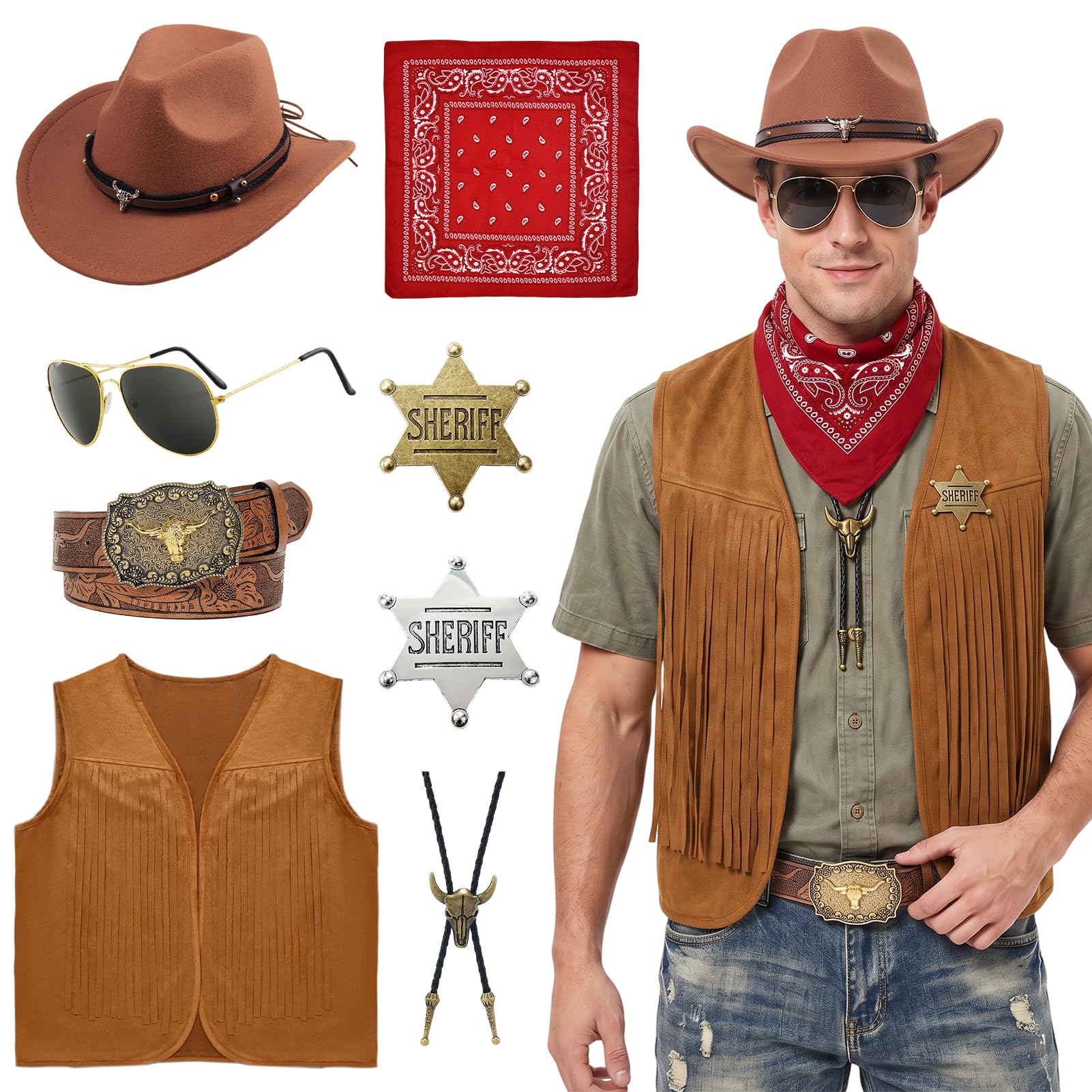 Crittygo Cowboy Outfit Mens, Western Cowboy Costume for Halloween Cosplay — image 1