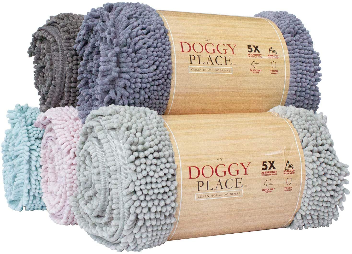 My Doggy Place - Ultra Absorbent Microfiber Dog Door Mat, Durable, Quick Drying, Washable, Prevent Mud Dirt, Keep Your House Clean (Violet w/Paw Print, Runner) - 60 x 36 inch