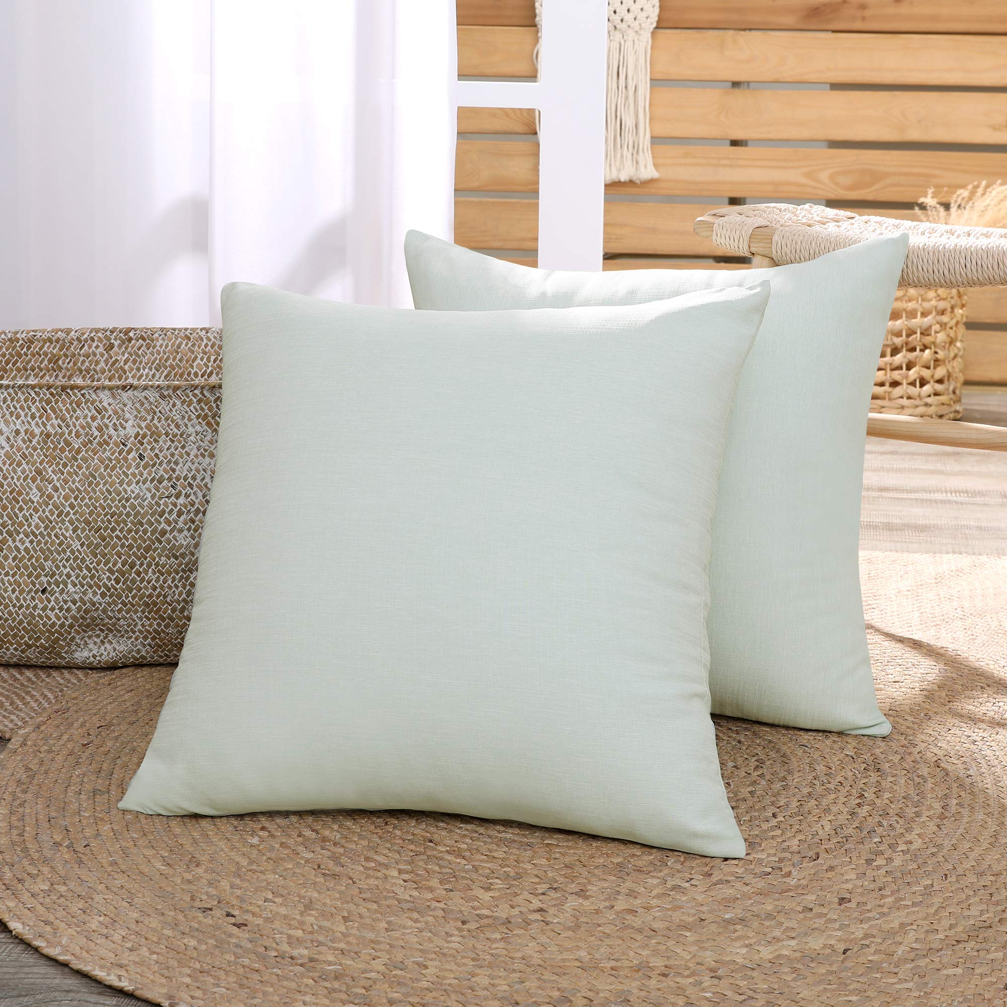 Deconovo Set of 2 Functionl Faux Linen Square Cushion Covers Throw Pillow Covers Plain Cushion Covers for Bedroom Pastel Blue 18"x18"(45cmx45cm)