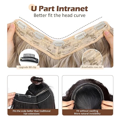 Miniatura 4 de NANNAN Extensiones de cabello sintético con clip y 5 clips seguros, extensiones de cabello sintético en forma de U, extensiones de cabello ondulado