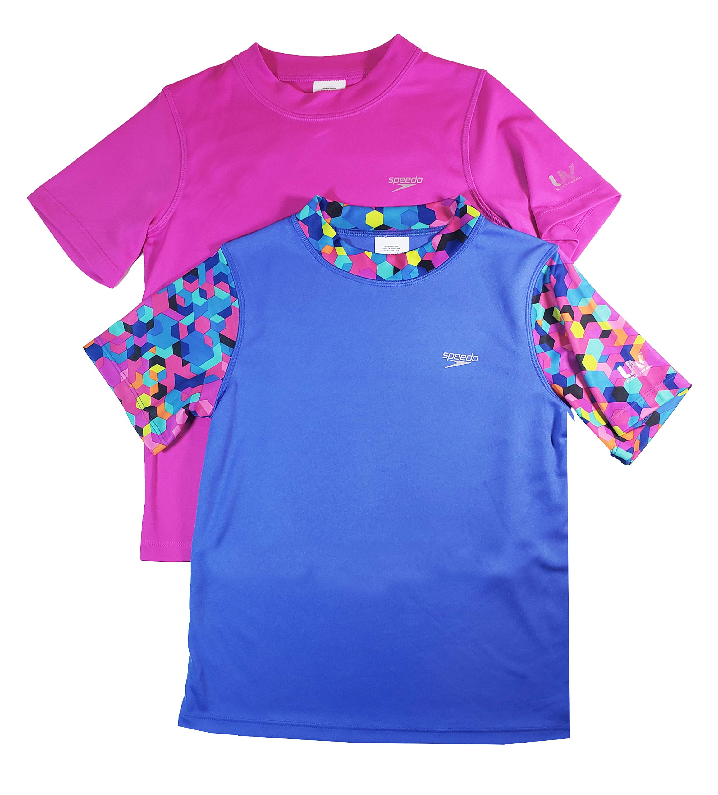 Speedo Girl's Rash Swim Tee Set of 2 (Pink, Large)