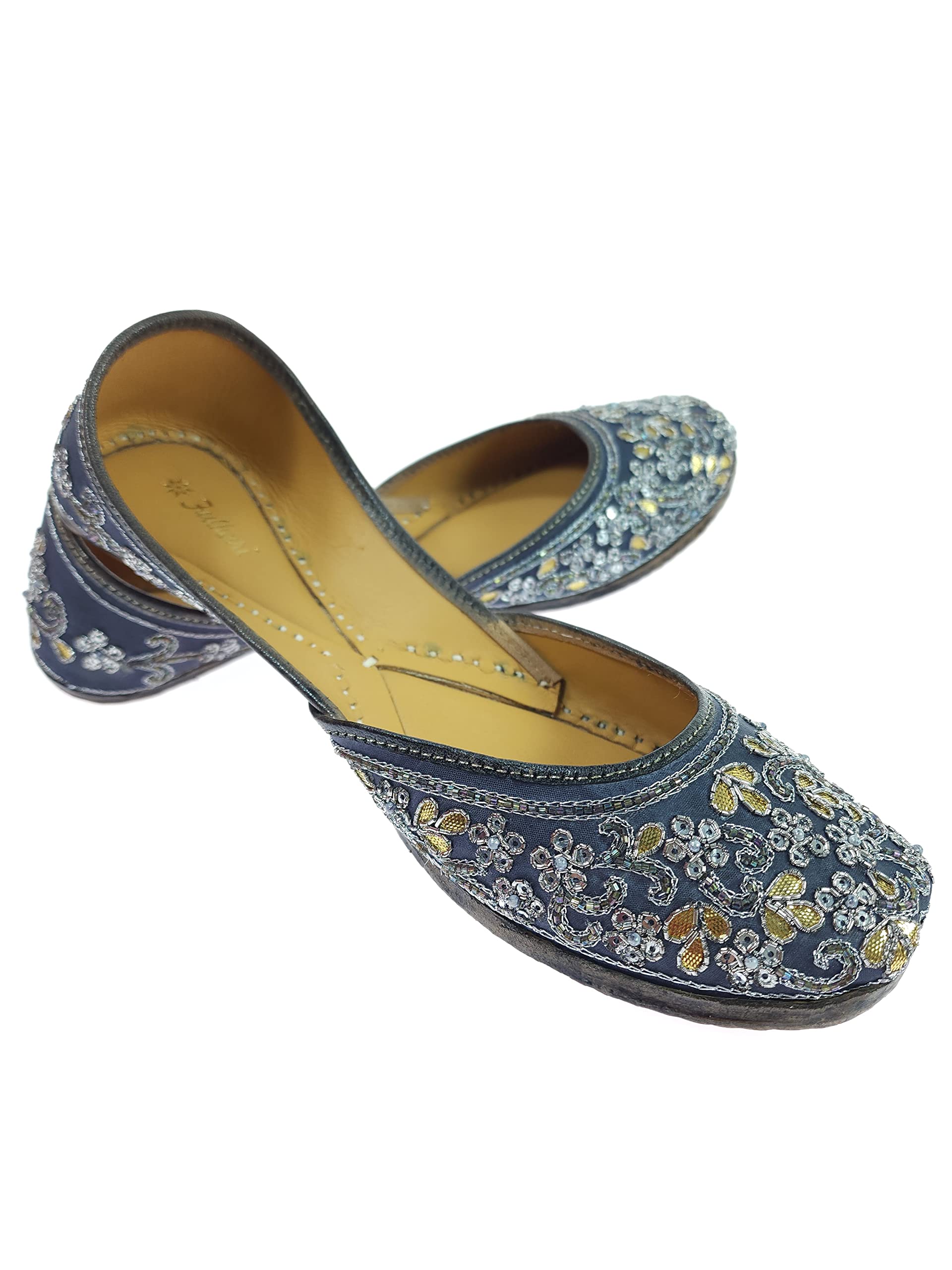 fulkari Women's Anemone Gotta Patti Genuine Soft Leather Embroidered Jutis | Bite and Pinch Free Jutti | Punjabi Formal Juttis | Girl's Wedding Flat Ladies Mojari | Formal Ethnic Juti |-picture-36