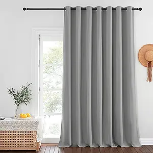 NICETOWN Silver Gray Sliding Door Curtains 108 inches Long - Grommet Blackout Light & Sound Blocking Room Divider Curtains Window Treatments for Dining Room/Bedroom (W100 x L95, 1 Panel)