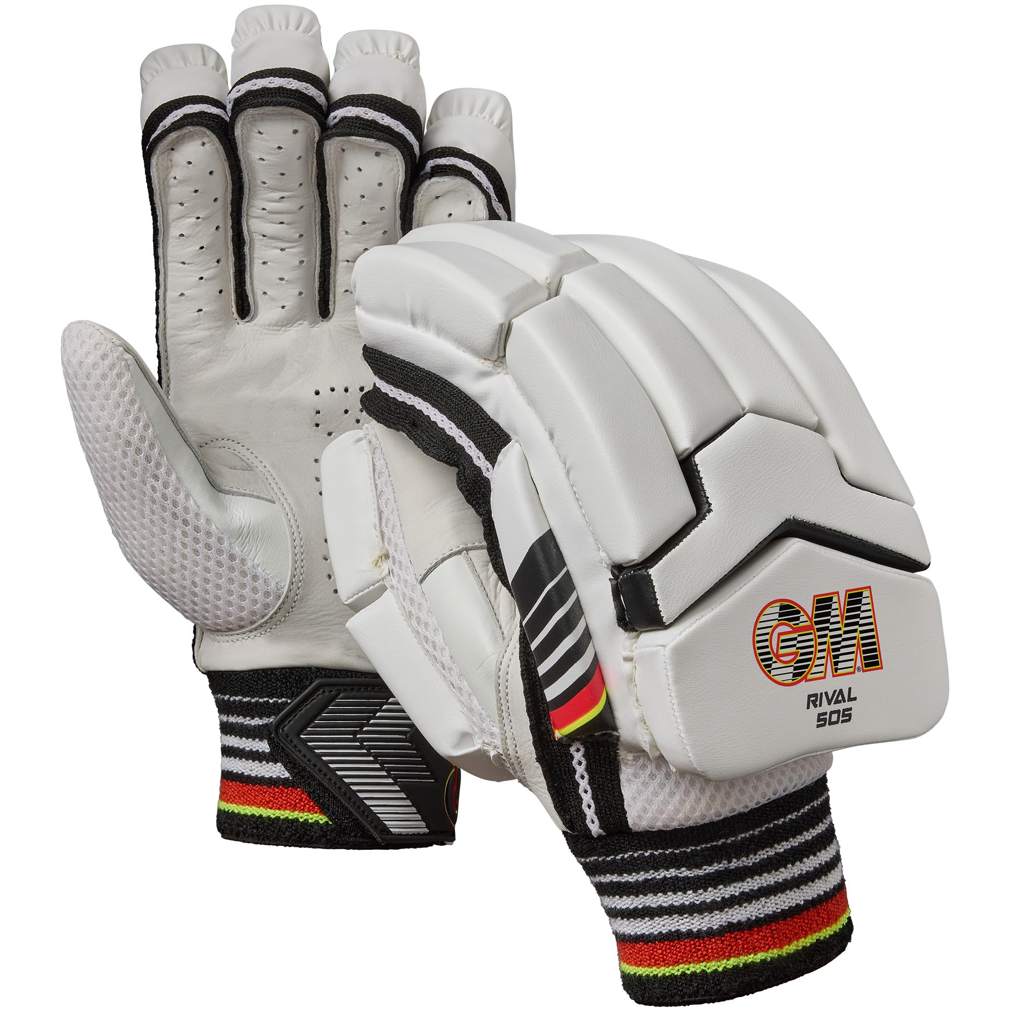 Gunn & Moore GM | Rival 505 Cricket Batting Gloves | Calf Leather Palm | Double-Sided Sweatband | Sleek Back of Hand Shape | Junior Right Handed | 1 Pair | Approx 320 g per Pair