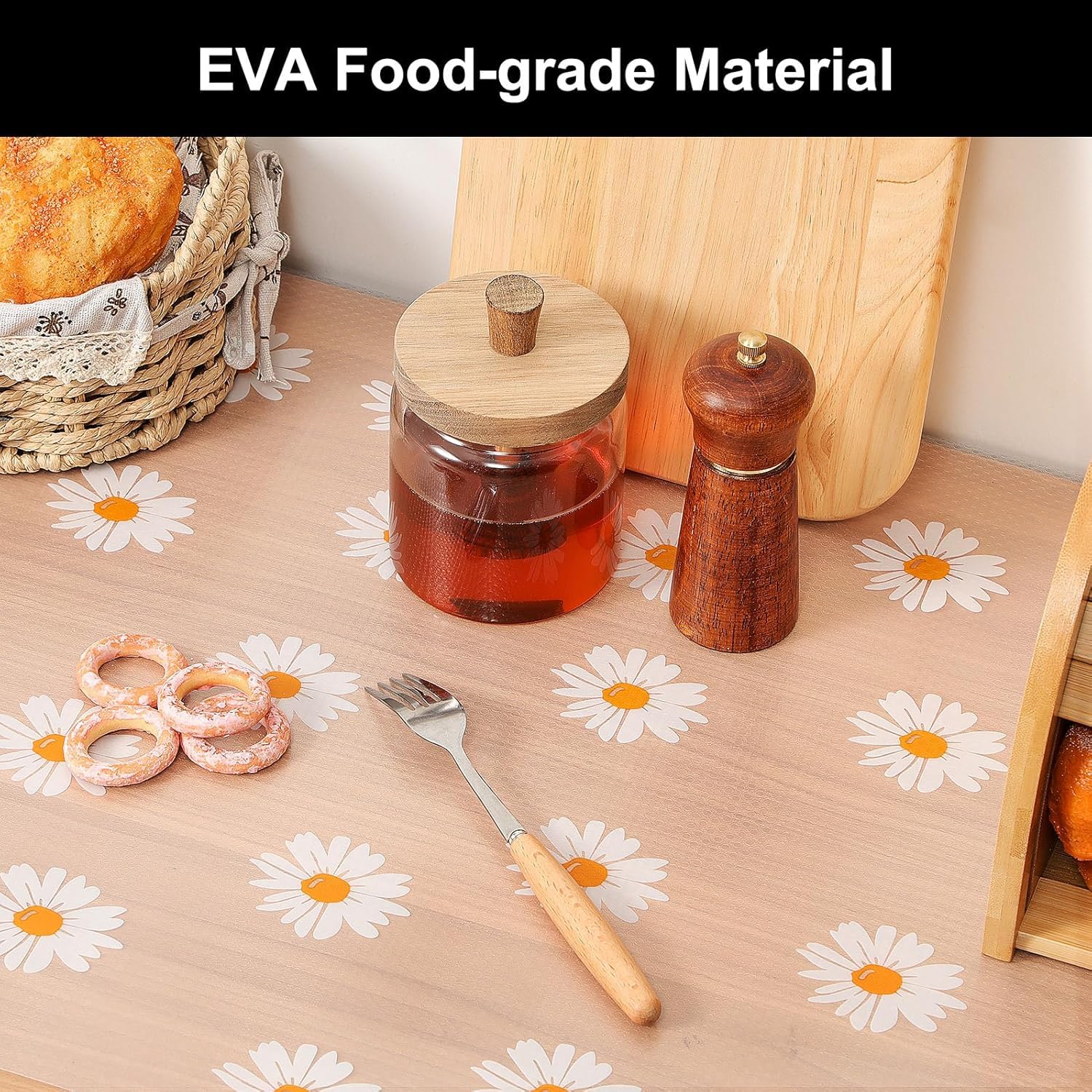 SKYTONE Kitchen Shelf Liner Anti Slip Mat EVA Food Grade Multipurpose Washable Sheet for Fridge, Shelf Liner, Table, Kitchen Drawer Mat - 45 X 300 CM (White Flower) 1
