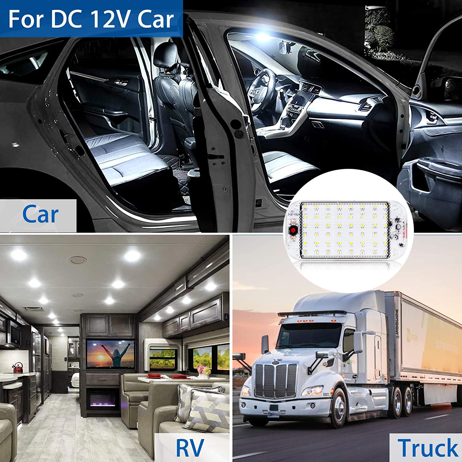 Luce di Lettura Luci Interne a LED, 10W 48LED Plafoniera Universale for Auto, Lampada con Interruttore ON/off for DC12V-85V Auto Camper Camper Camion Camion Barca (2 Pezzi) (Color : 4 PCS)
