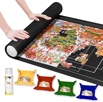 Puzzle Mat - 1500 Piece Jigsaw Puzzle, Portable Roll-Up Mat for Adults - Includes Glue, 4 Sorting Trays, Storage Bag & Pump, Saver