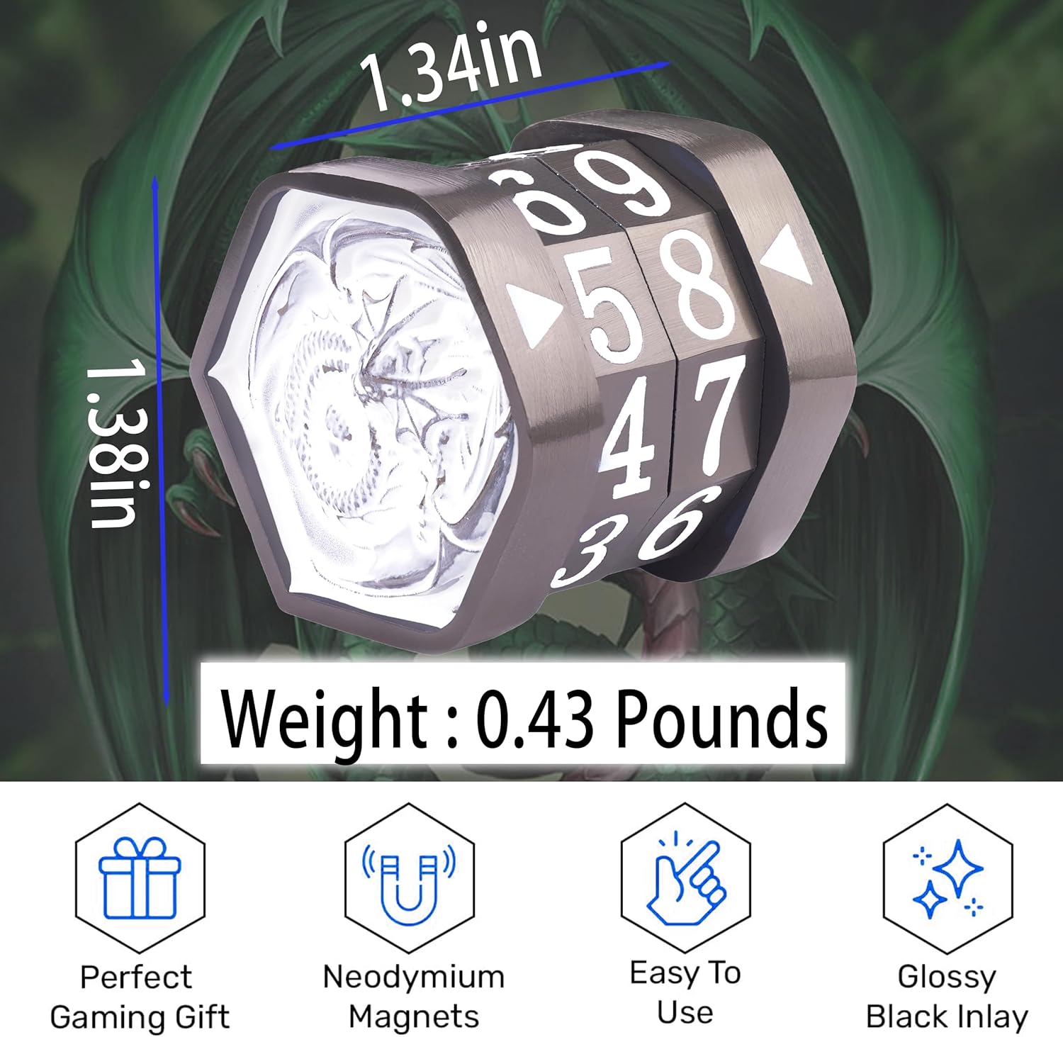 MTG Life Counter MTG Metal MTGs Commander Life Counter Wheel, No Installation Required Gift Box Packaging Suitable for Board Games, Card Games, Compatible with MTGs and TTRPG(Black Nickel_White)