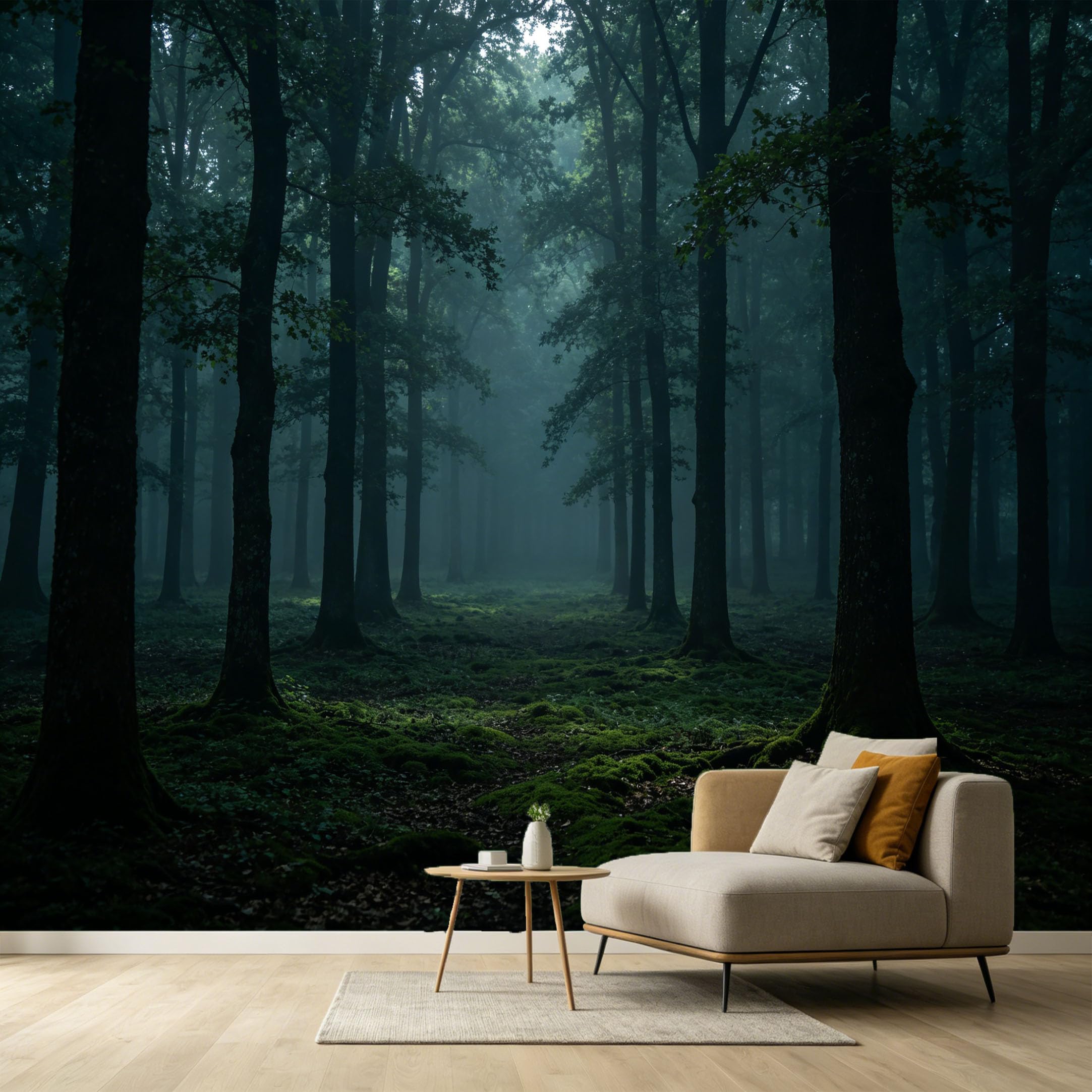Custom Size Wall Murals Misty Forest Landscape Nature View Dark Trees Mossy Ground SelfAdhesive Wall Fabric Removable Large Wallpaper for Photo Living Room