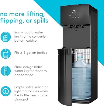 Avalon A3BLK Self Cleaning Bottom Loading Water Cooler Dispenser, 3 Temperature-UL/Energy Star Approved-Black Stainless Steel, 5 Gallons