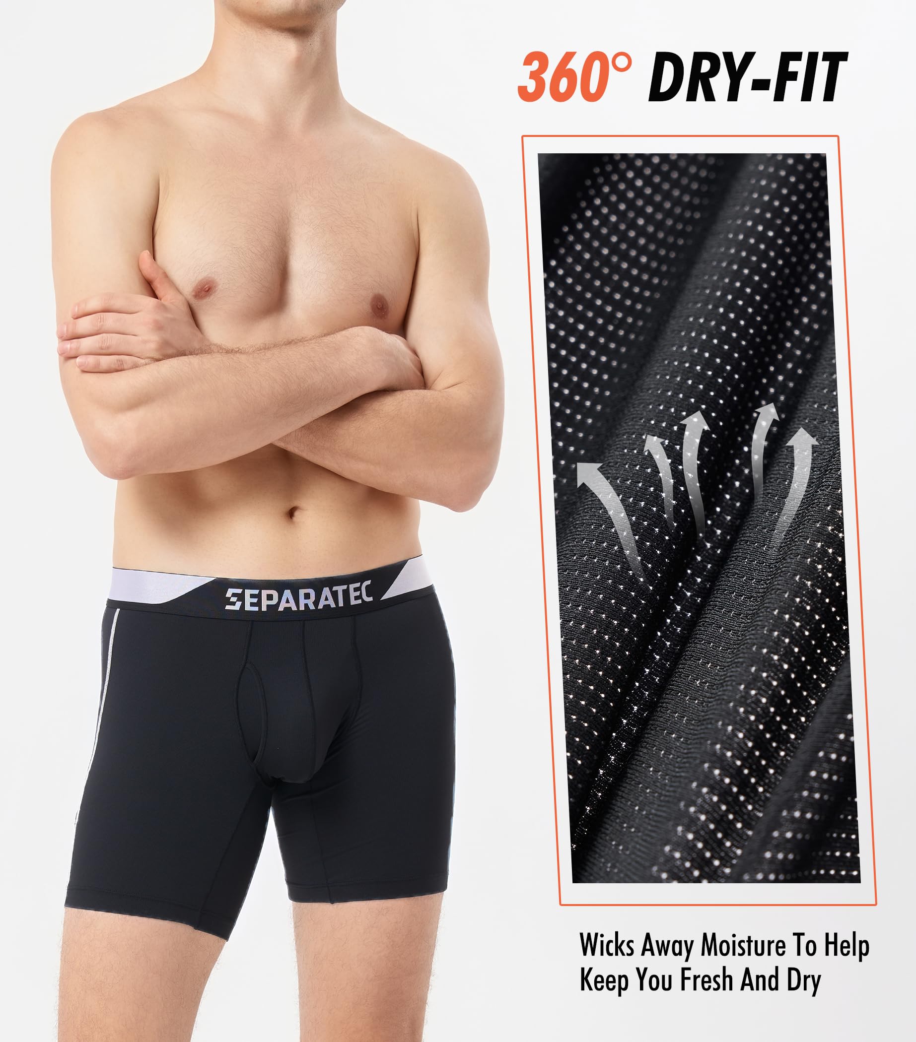 Separatec Boxer da uomo con tasca separata, traspirante, rinfrescante e ad asciugatura rapida, in rete, con volante, confezione da 3