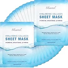 Ebanel 20 Pack Collagen Face Mask with Hyaluronic Acid, Vitamin C, Peptide, Aloe, Instant Brightening Hydrating Face Masks Skincare Korean Sheet Mask, Skin Firming, Lifting Anti Aging Facial Masks