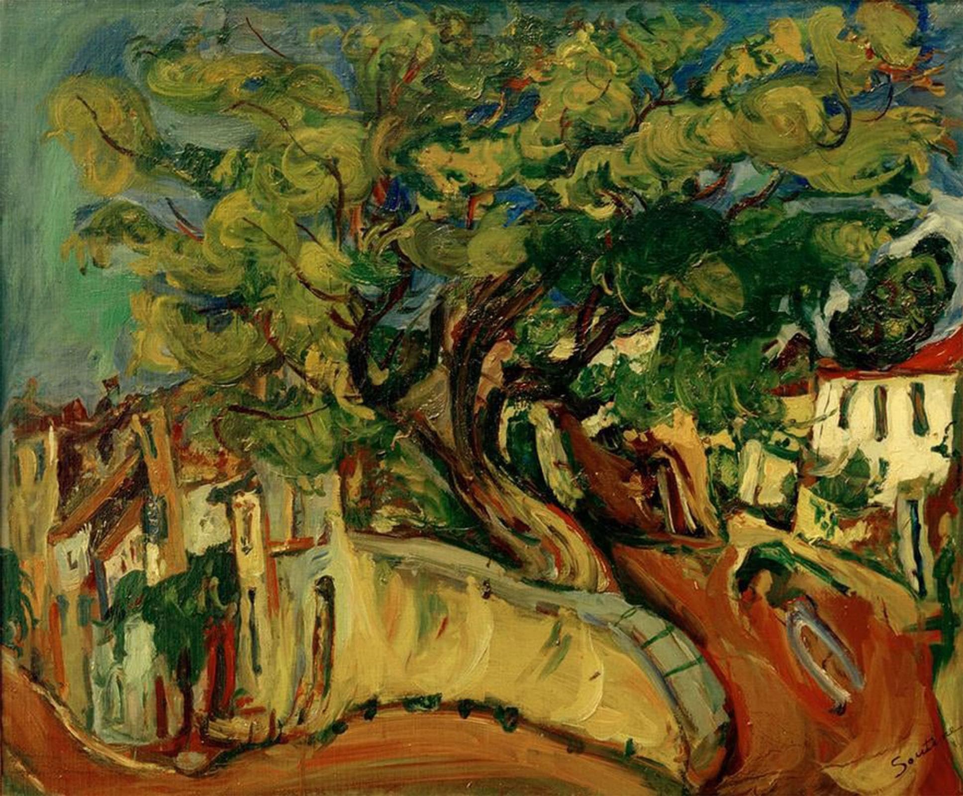POSTERIIk Vintage Art Print Images Pictures Print Landscape in Cagnes with Tree by Chaim Soutine Modern Colour Posters for Office Home Decor 60x90cm