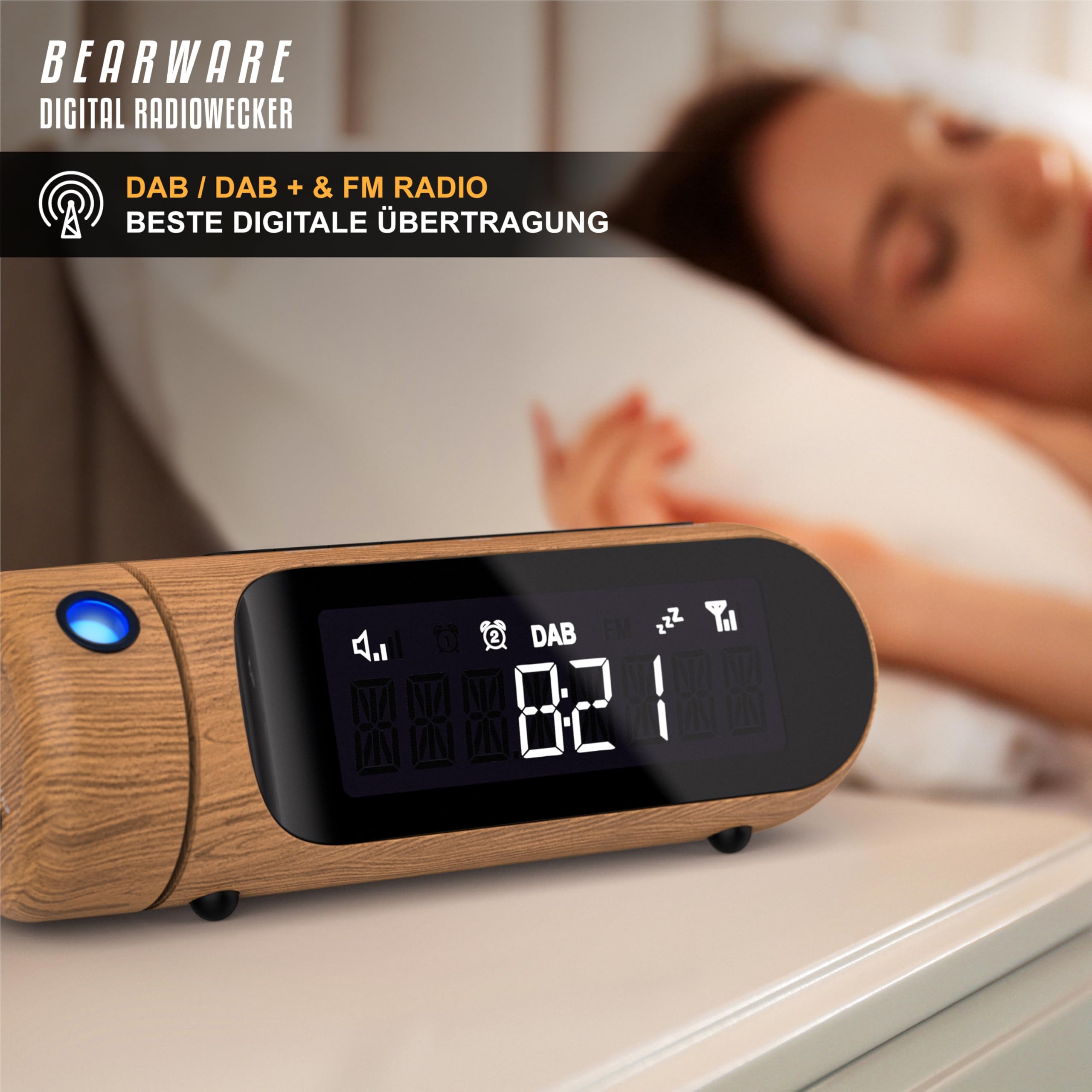 CSL - DAB Plus Radio - Radiowecker Projektionswecker digital – DAB/DAB+ / FM Radio mit je 20 Speicherplätzen – Ladeausgang – 4 Helligkeitsstufen – dimmbare Projektion