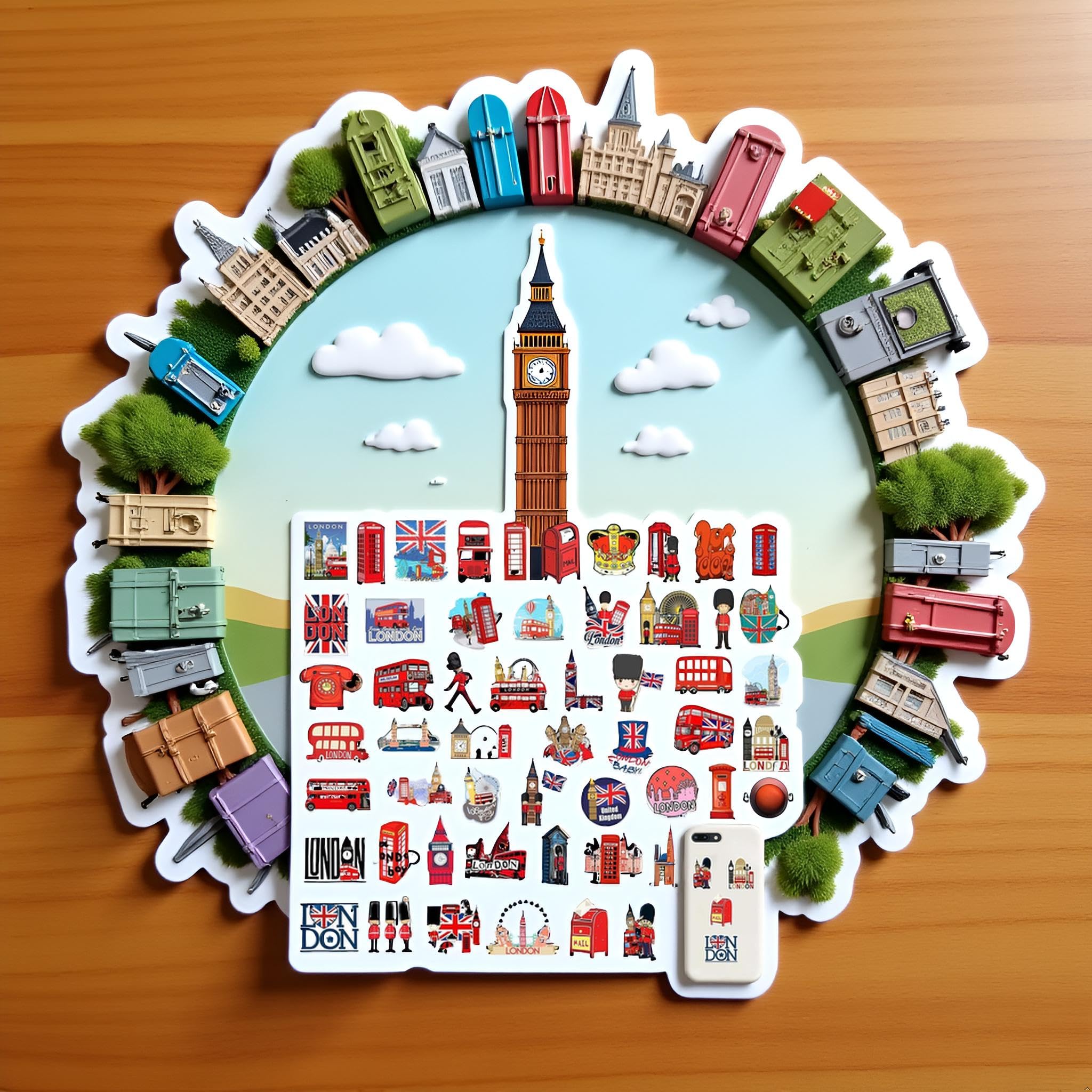 50Pcs London Travel Sticker - Holiday Travel Stickers London England Round Sticker, Multicolor - Image 3