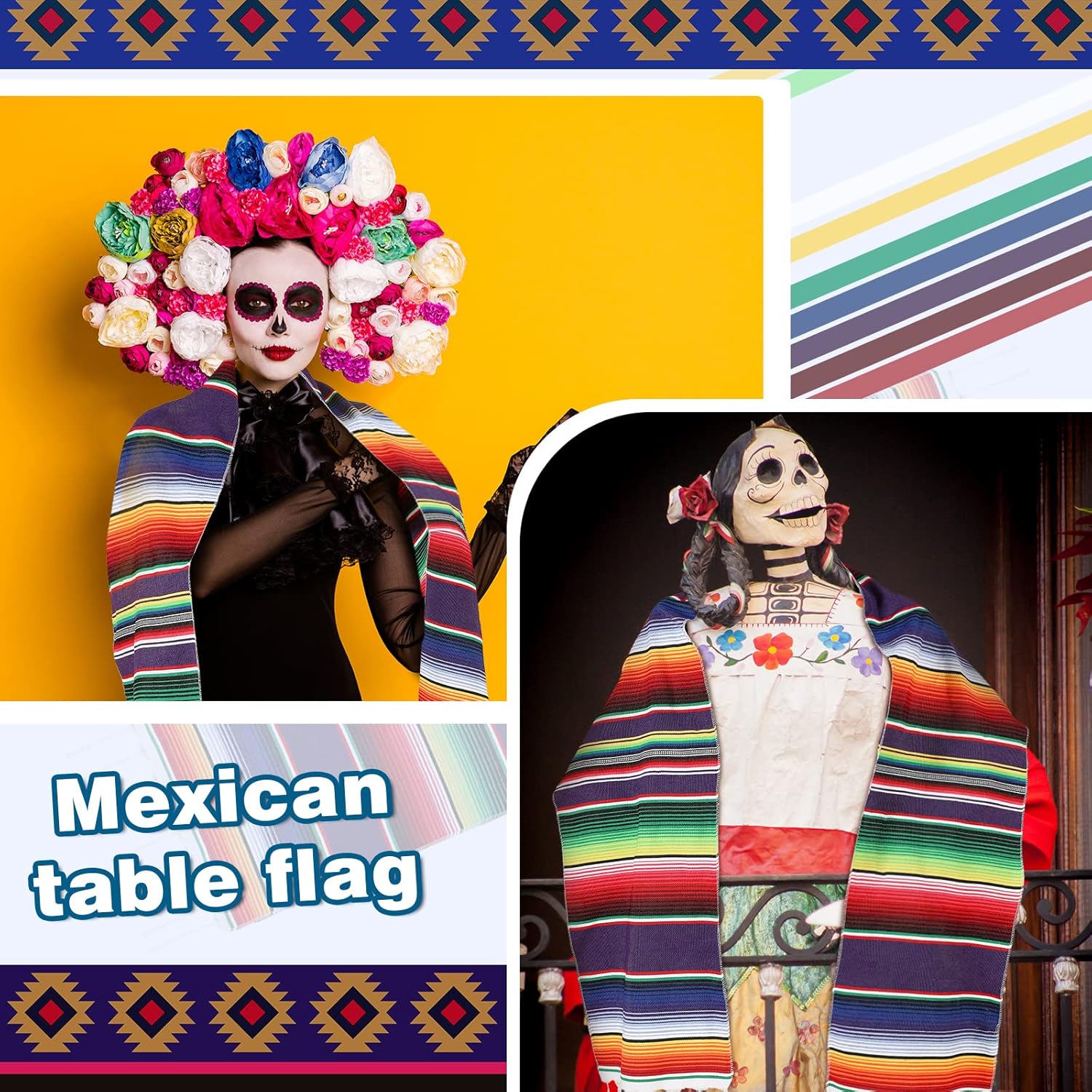 24 Pcs Handwoven Fringe Cotton Serape Blanket Table Runners, Colorful Stripe Table Runner for Mexican Party Decorations Fiesta Party, 14 x 84 Inches (Purple)