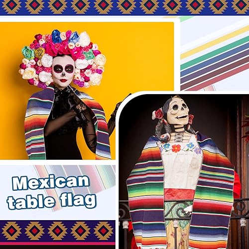 Miniatura 6 de 24 caminos de mesa de algodón con flecos tejidos a mano, camino de mesa de rayas coloridas para decoraciones de fiestas mexicanas, fiestas, 14 x 84