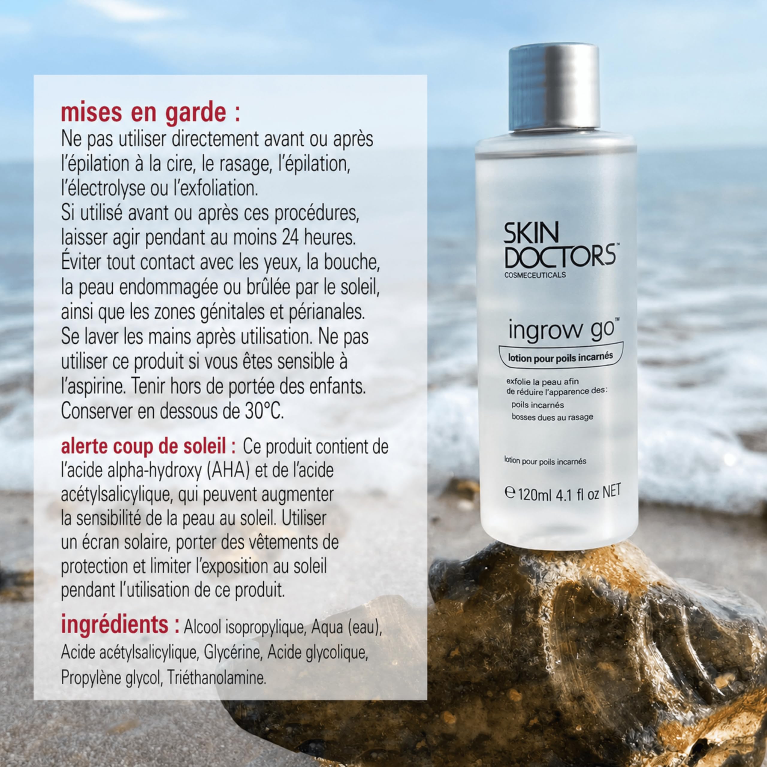 Skin Doctors Ingrow Go Lotion, Soin Anti-Poils Incarnés, Prévient et Réduit les Poils Incarnés après Rasage ou Épilation, Jambes, Zone du Maillot, Aisselles, Visage, 120 ml