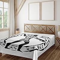 Vista 2 de Ambesonne Hunting Flat Sheet, Person with Lance Hunting Folklore Circle, Soft and Comfortable Top Sheet Decorative Bedding 1 Piece, Full Size, Black