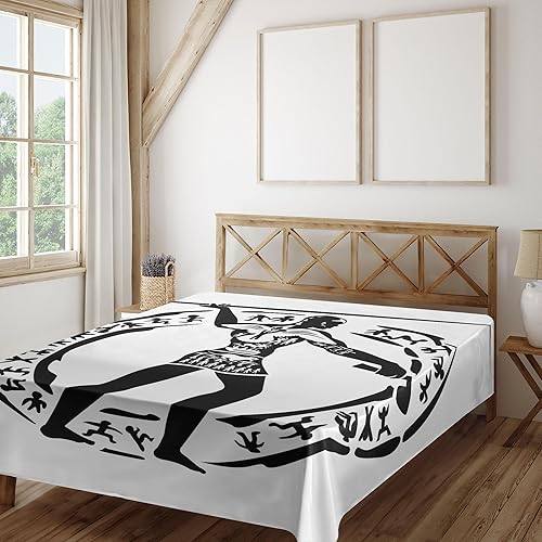Miniatura 3 de Ambesonne Hunting Flat Sheet, Person with Lance Hunting Folklore Circle, Soft Comfortable Top Sheet Decorative Bedding 1 Piece, Twin Size, Black