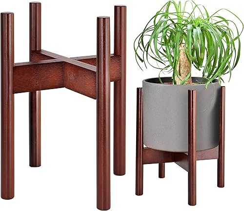 ZPirates Soporte de madera para plantas de interior y exterior, 14 pulgadas de alto, ajustable hasta 12 pulgadas de ancho de largo, soporte para