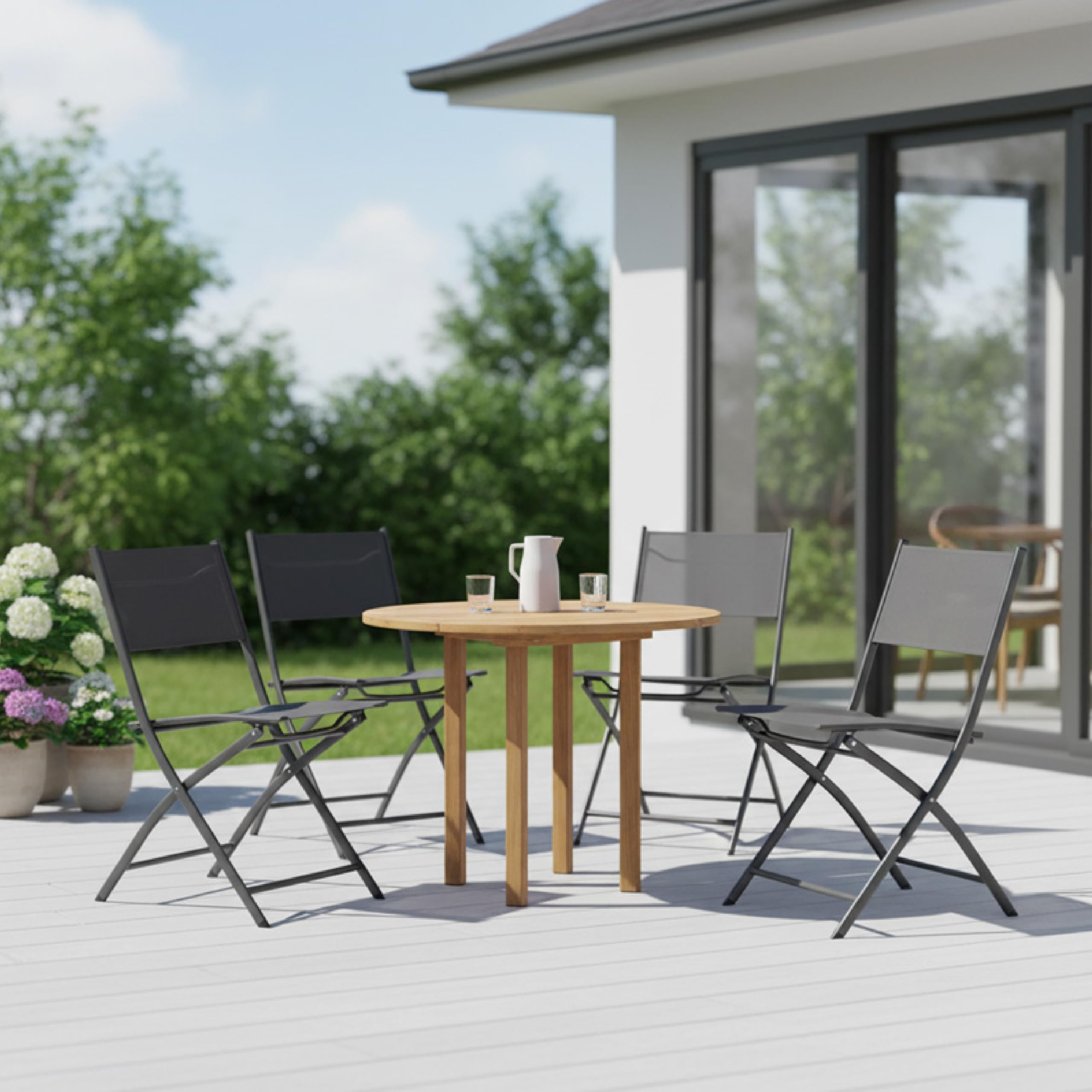 Baroni Home Set 4 Pieghevoli Sedie da Esterno, Sedie da Giardino Richiudibili Impermeabili, 45x45x80 cm Grigio