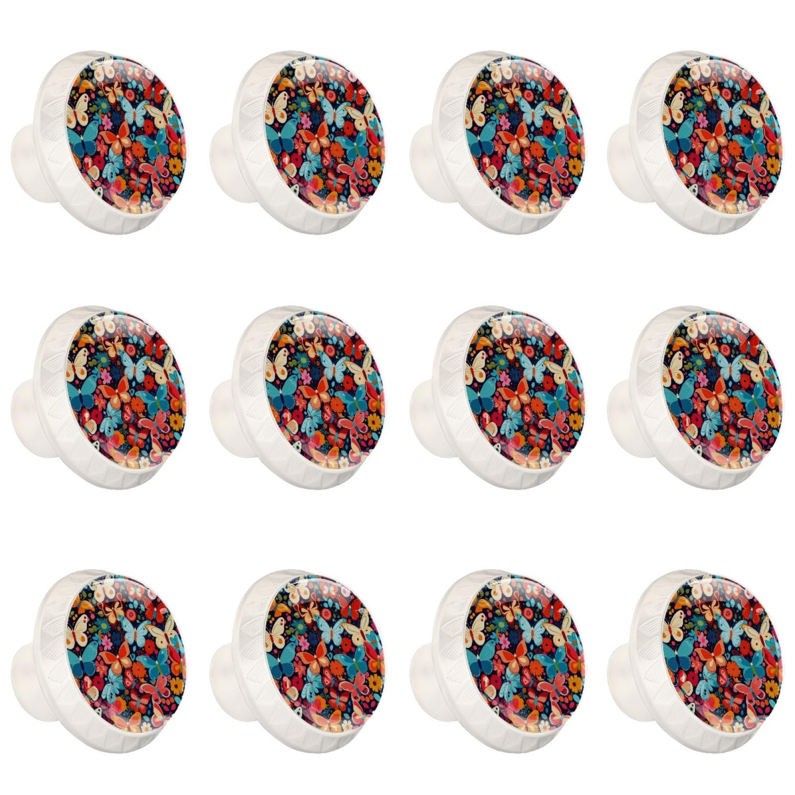 Boutons de tiroir papillon en verre cristal pour placard Lot de 12