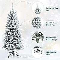 Vista 4 de Goplus Árbol de Navidad Tipo Lápiz con Nieve Artificial de 4.5 pies, Árbol de Navidad Artificial Delgado con Bisagras con 373 Puntas de Ramas