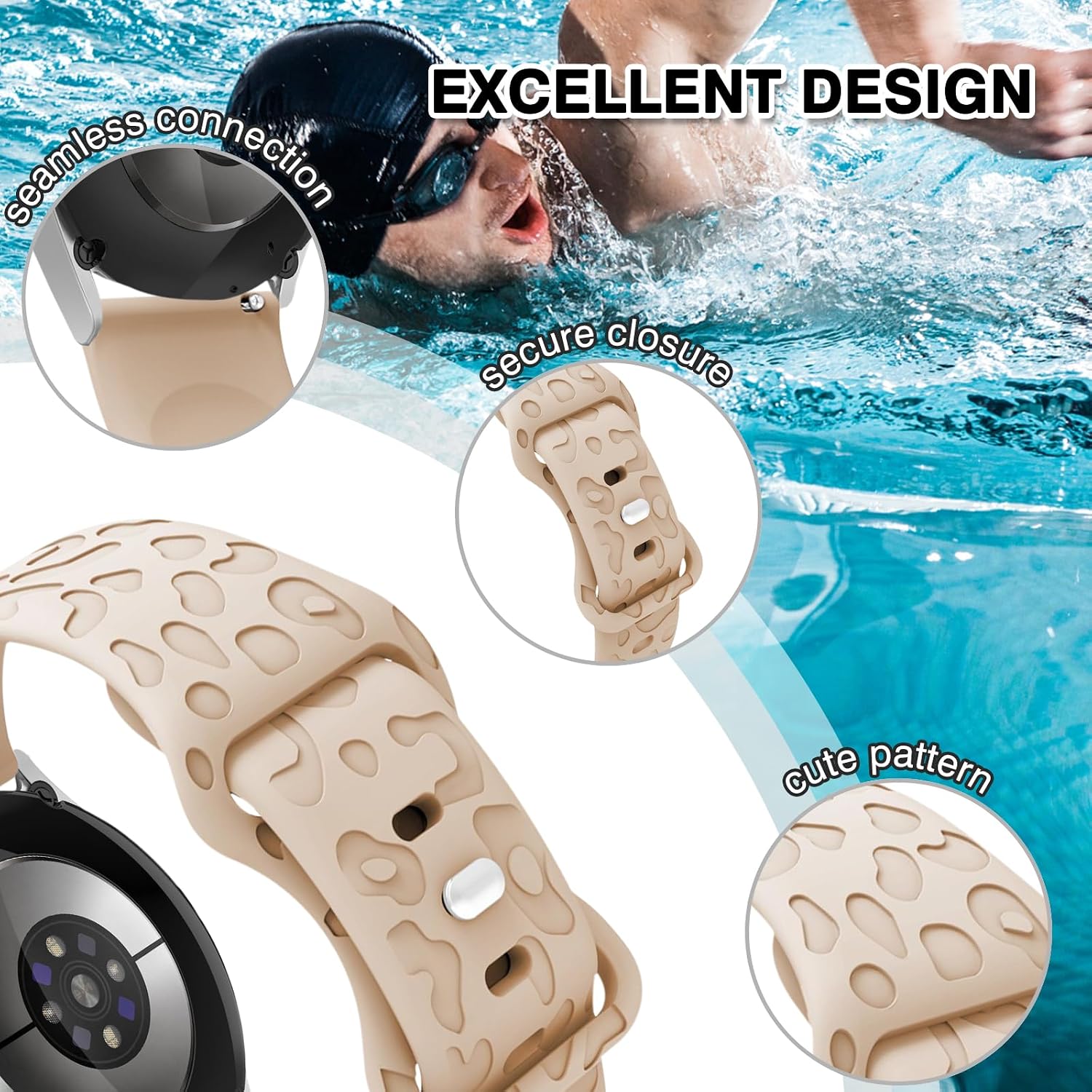 20mm 22mm Watch Band for Women Men, Cute Engraved Leopard Pattern Strap 20mm 22mm Soft Silicone Waterproof Sport Replacement Bands with Quick Release Lugs image 3