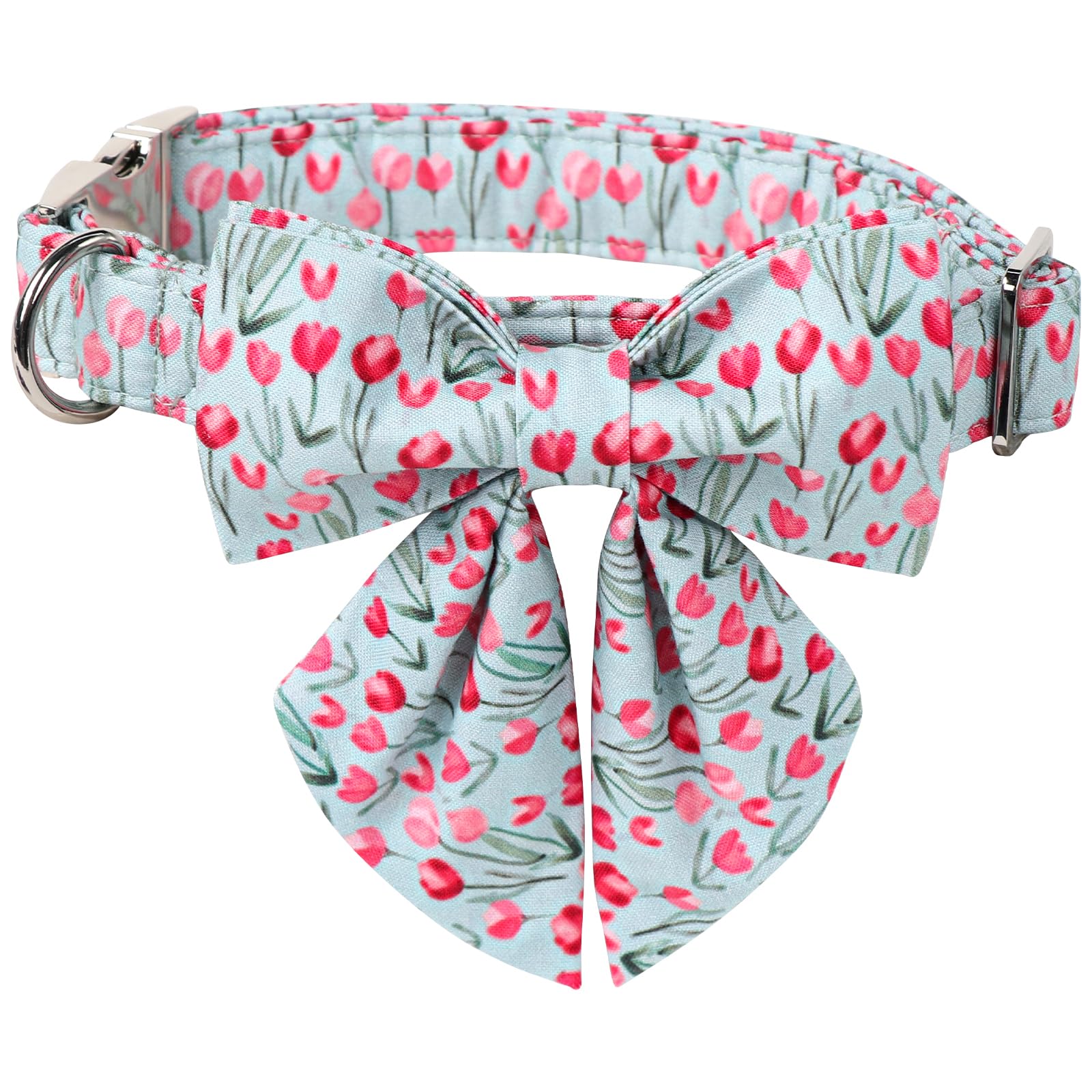 Lionet Paws Design Dogs Collar Cute Flower Sailor Bow Dog Collars for Girl Female Small Medium Dogs with Tulips S