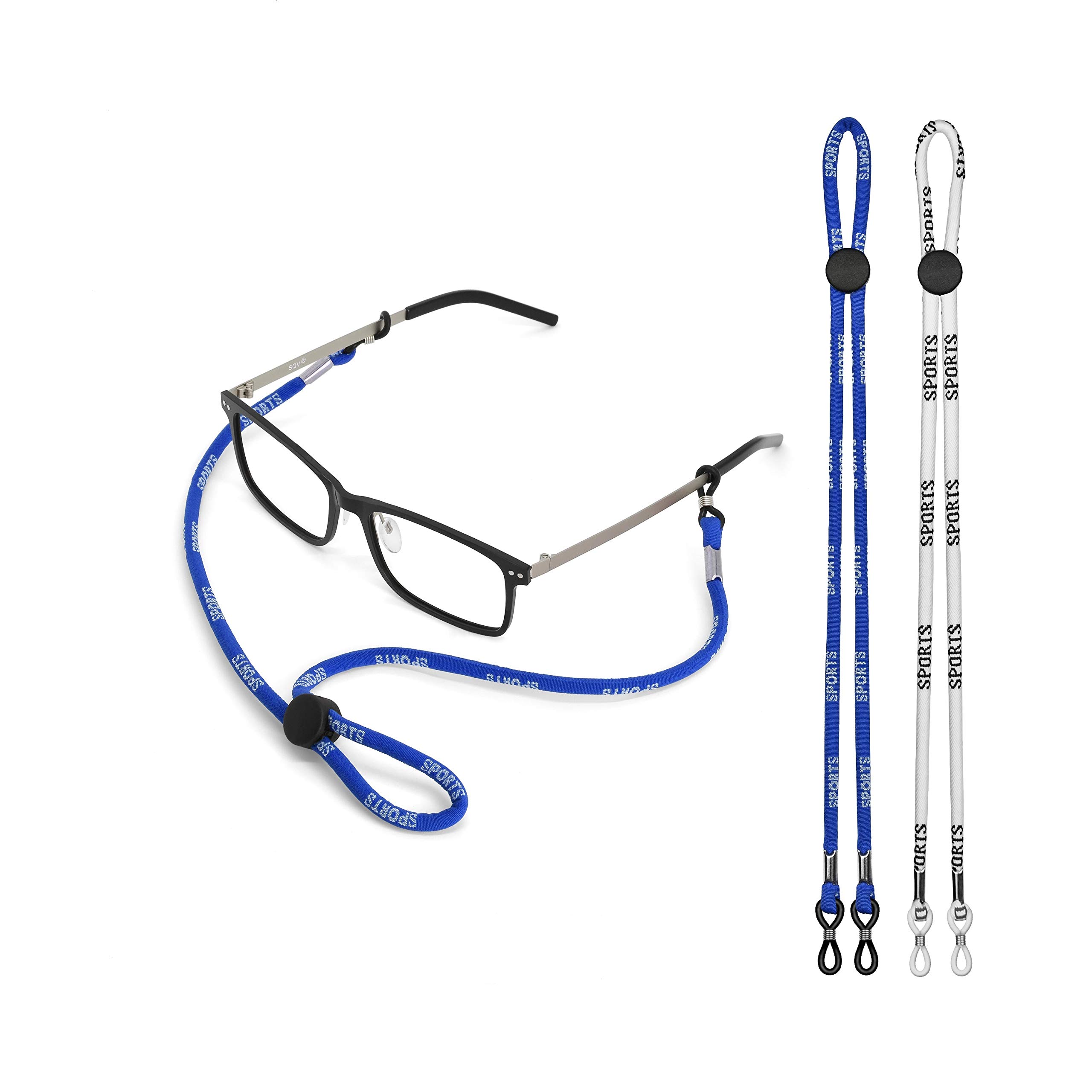 Eyeglasses Holder Strap Cord by SQV - Premium Sport Fabric Eyeglasses String Holder Chain Necklace - Glasses Cord Lanyard - Eyeglass Retainer (2, Blue/White)