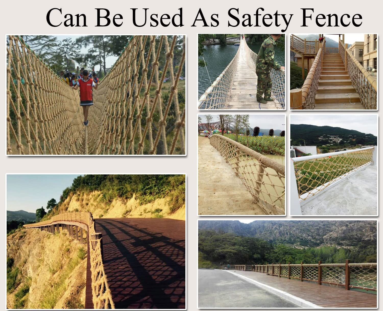 Safety Anti-Fall Fence Net for Children Pet Cat,Hemp Rope Netting for Balcony Railing,Stair Protection Nets Retro Decoration Backyard Nets Cargo Truck Trailer Mesh (Jute, 0.5Mx1M(1.64FTx3.28FT))
