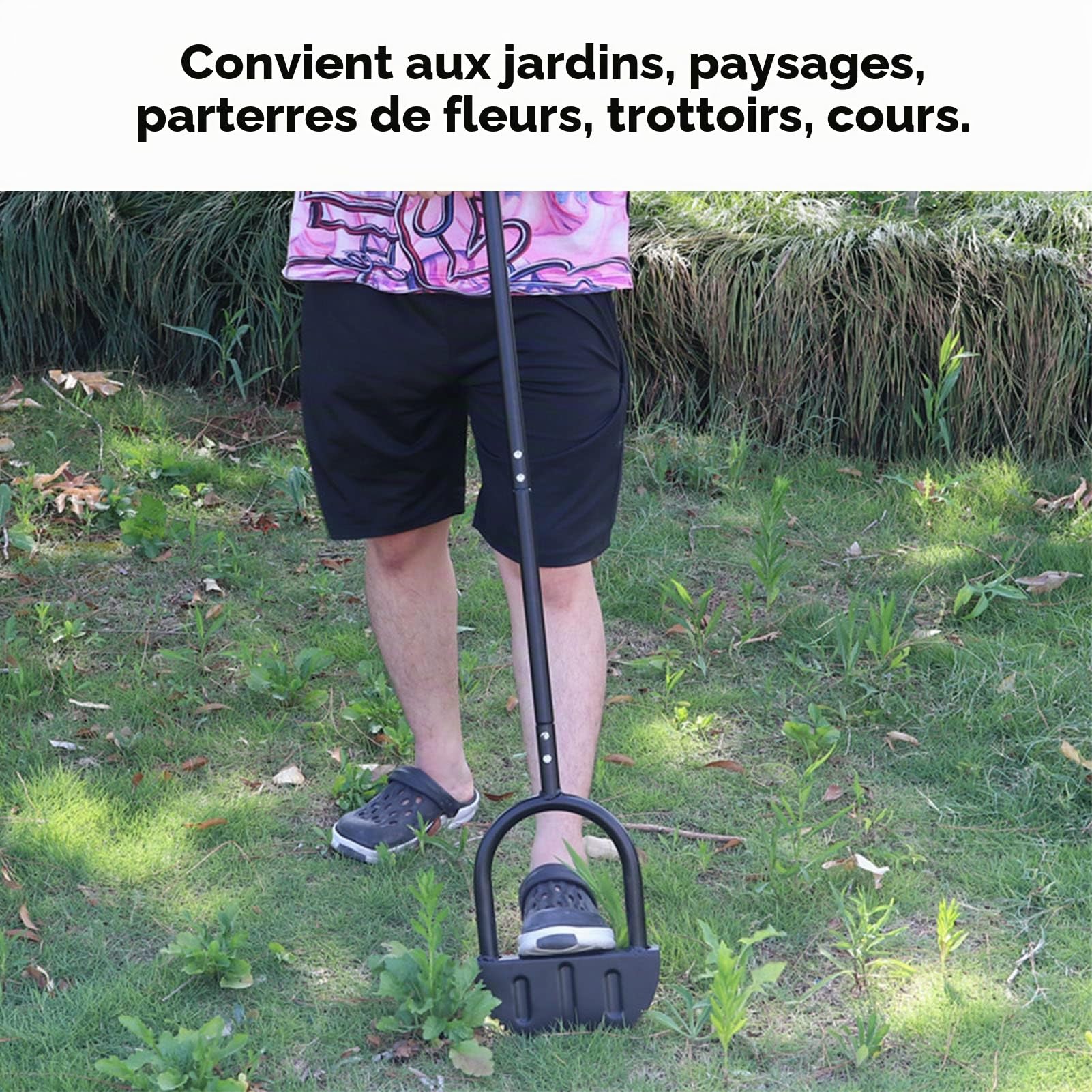 Coupe-Bordure Manuel Demi-Lune avec Poignée en T, Acier au Carbone, Jaune et Noir, pour Jardins, Allées, Parterres de Fleurs, Trottoirs