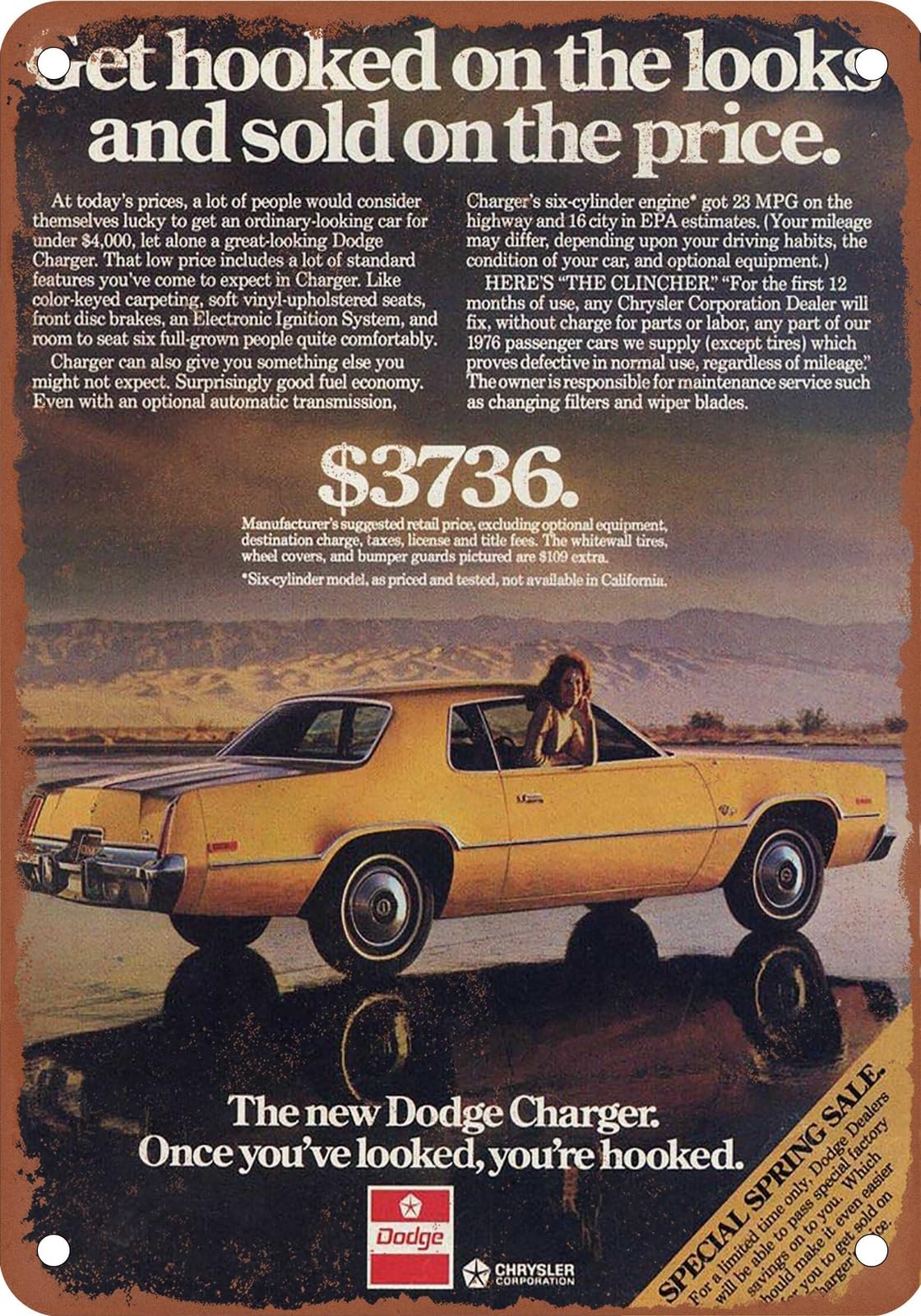 METAL SIGN - 1976 Dodge Vintage Ad 02 - Old Retro Rusty Look home decor