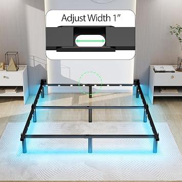 Full Size Bed Frame with LED Lights 7 Inch Platform Bed Frame Thick Basics Bed Base for Box Spring & Mattress Foundations,Adjustable Length,Noise Free,Tools Free (7 Inch, Full)