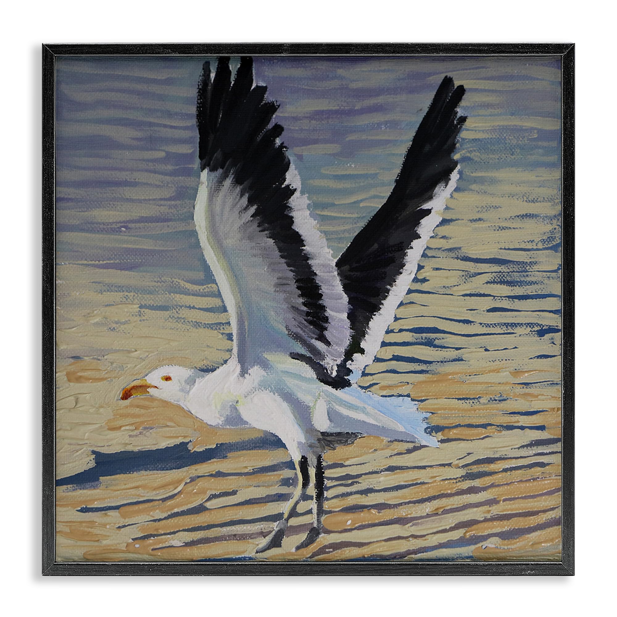 Stupell Industries Seagull Taking Flight Painting 'Seagull Taking Flight', Framed Giclee Art, Black, 12 X 12 Inches, Easy To Hang And Sturdy, Made In Usa, By Violeta Vollmer