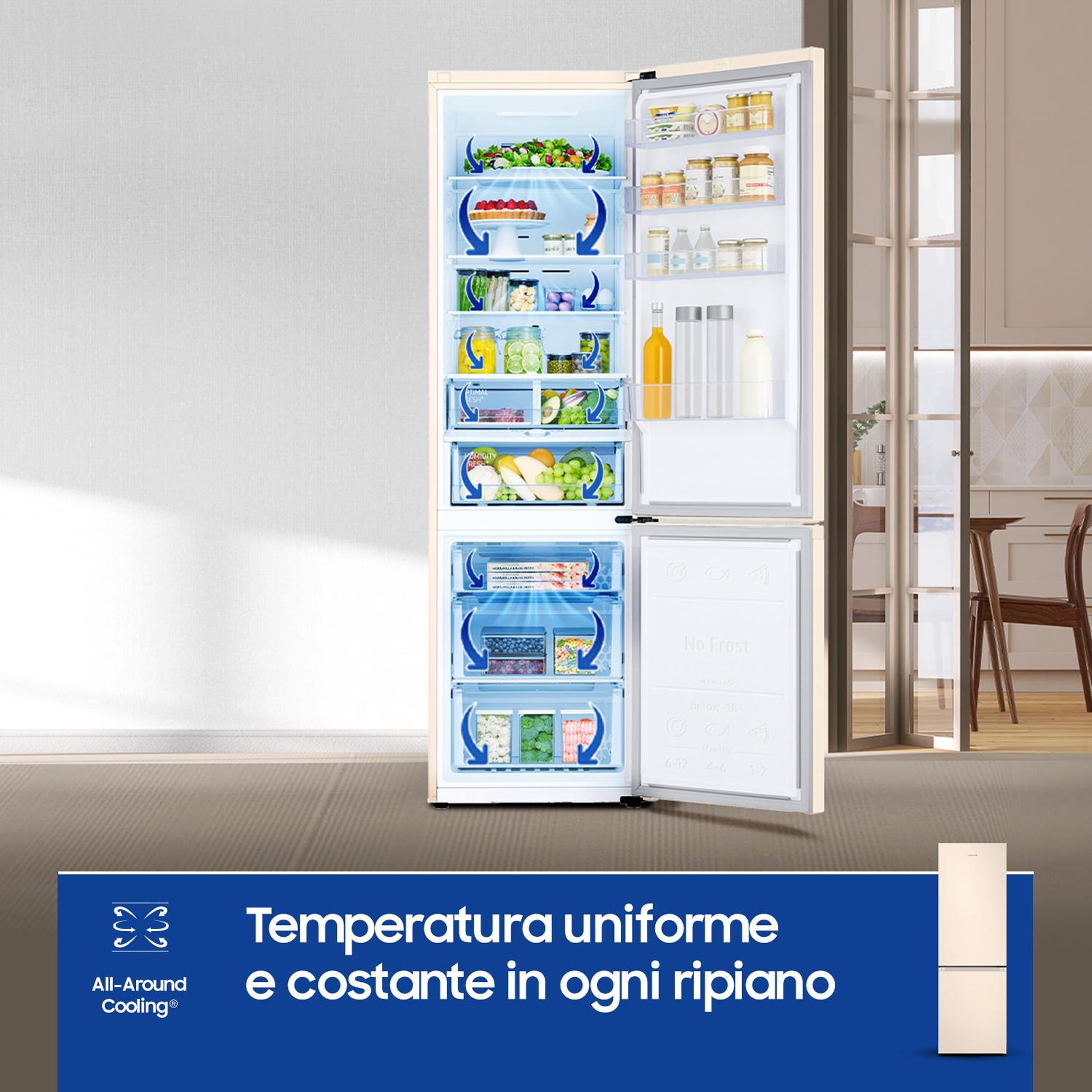 Samsung EcoFlex AI RB38C603DEL Frigorifero Combinato, WiFi, SpaceMax, Total No Frost, All Around Cooling, Motore Digital Inverter Garantito, 390 L, Sabbia (Ricondizionato)