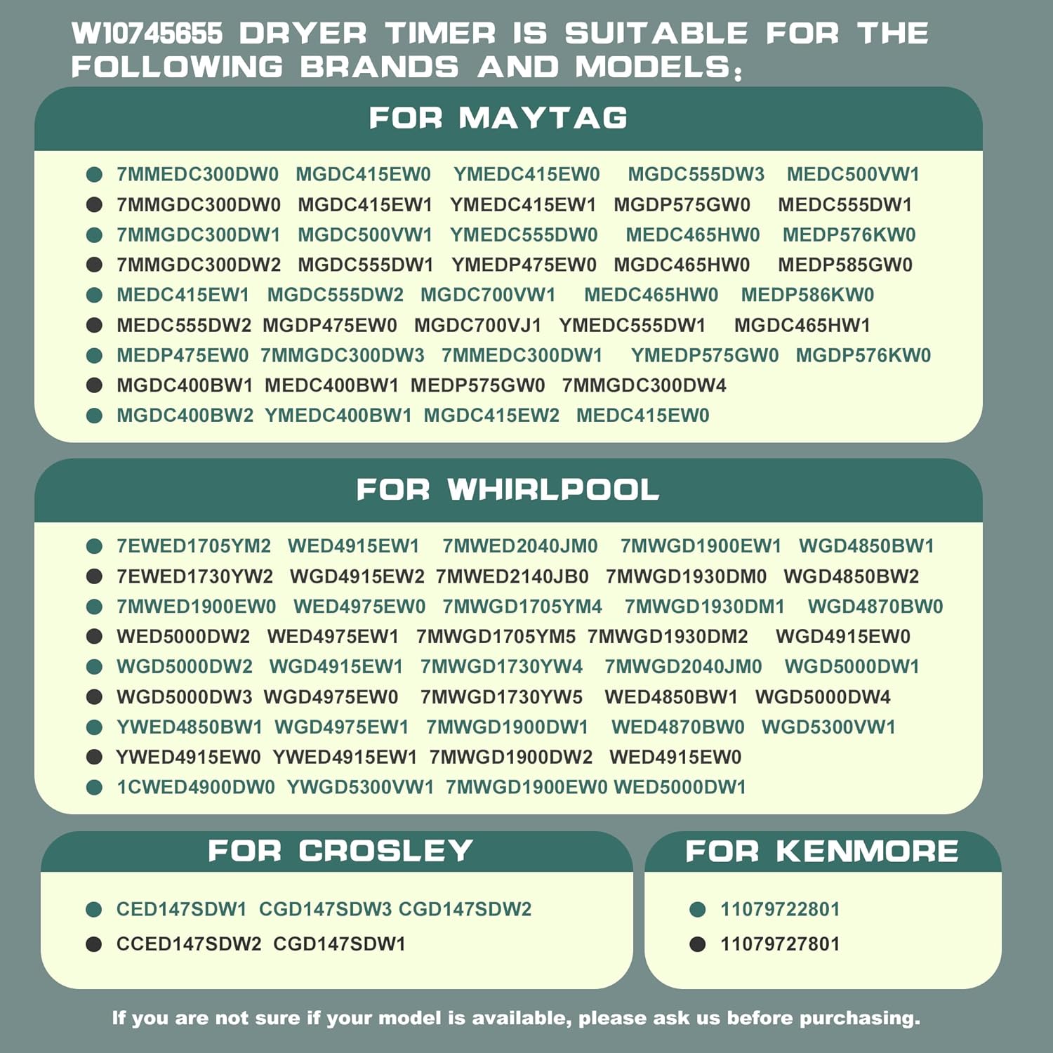W10745655 Dryer Timer Compatible with Whirlpool,Maytag Dryer Timer Control Replacement for W10857612,AP6003908,4454384,PS11731366