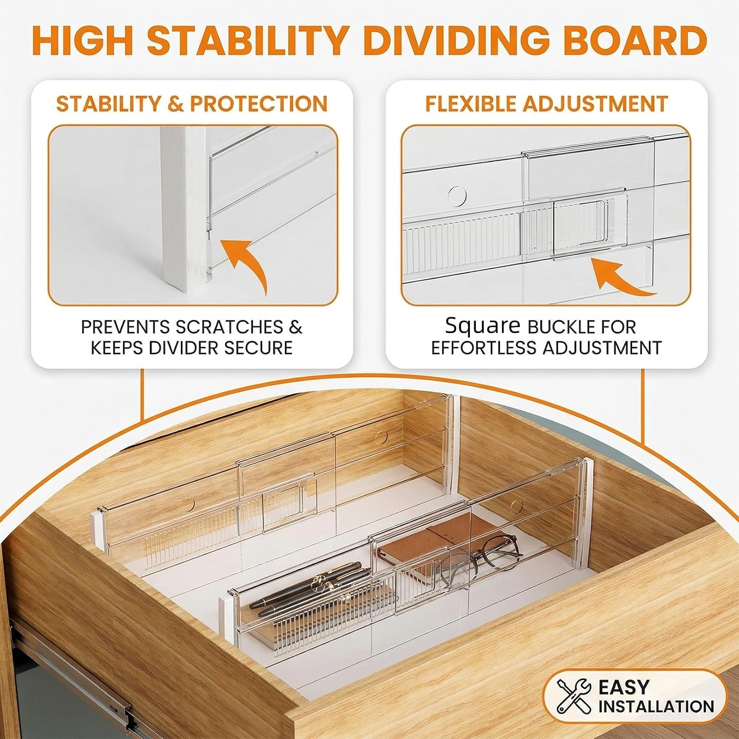 8 Pack 5.9'' Tall Upgrade Drawer Dividers for Clothes, 12.2"–20" Adjustable Expandable Clear Drawer Dividers,Plastic Drawer Organizer Dividers for Closet Kitchen Bathroom