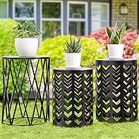 Vista 16 de Y&M Juego de 3 mesas auxiliares redondas de alta resistencia, mesa auxiliar para uso multifuncional en interiores, taburete de jardín decorativo al